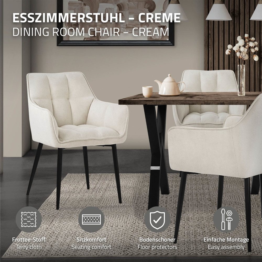 ML-DESIGN Polsterstuhl Esszimmerstuhl mit dickem gepolsterter Sitz Rücken- und Armlehnen (4 St), Wohnzimmerstuhl aus Frotteestoff Creme Loungesessel Küchenstuhl – Bild 2 von 5