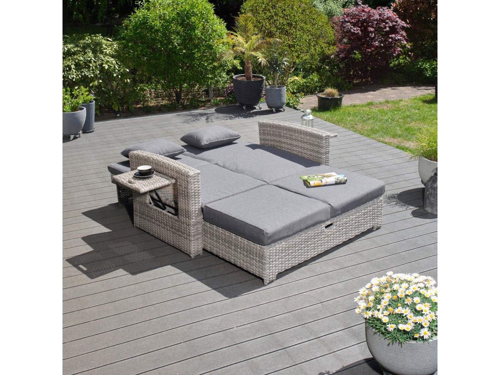 Green Spirit Loungesofa »Sunny« Multifunktions Gartensofa Rattan Lounge Sofa Garten Bett, Set 1 Teile, Polyrattan, grau, wetterfest - Garten, Terrasse, Balkon & Outdoor
