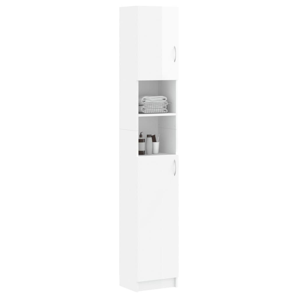 vidaXL Badezimmer-Set Badezimmerschrank Hochglanz-Weiß 32x25,5x190 cm Holzwerkstoff, (1-St)