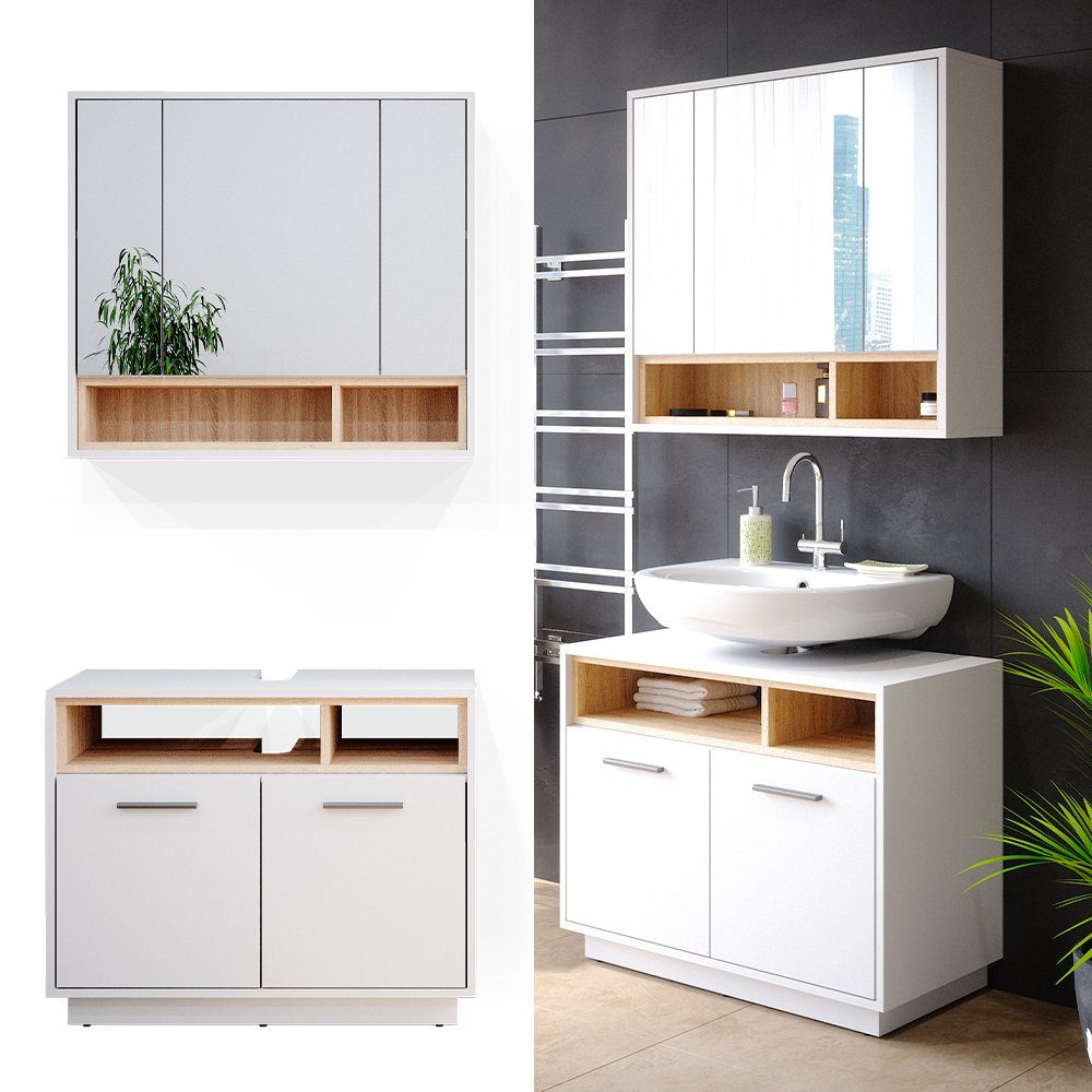 Vicco Badmöbel-Set Beatrice, Weiß/Sonoma, 2 Teile, günstig online kaufen