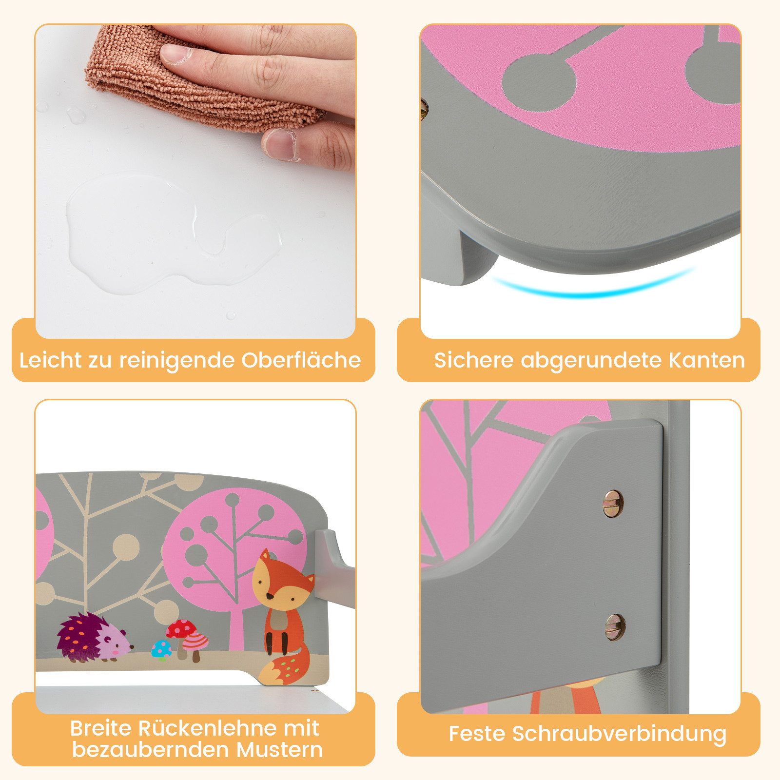 COSTWAY Truhenbank, 3 in 1 Kinder Bank, Sitzgruppe mit Aufbewahrung