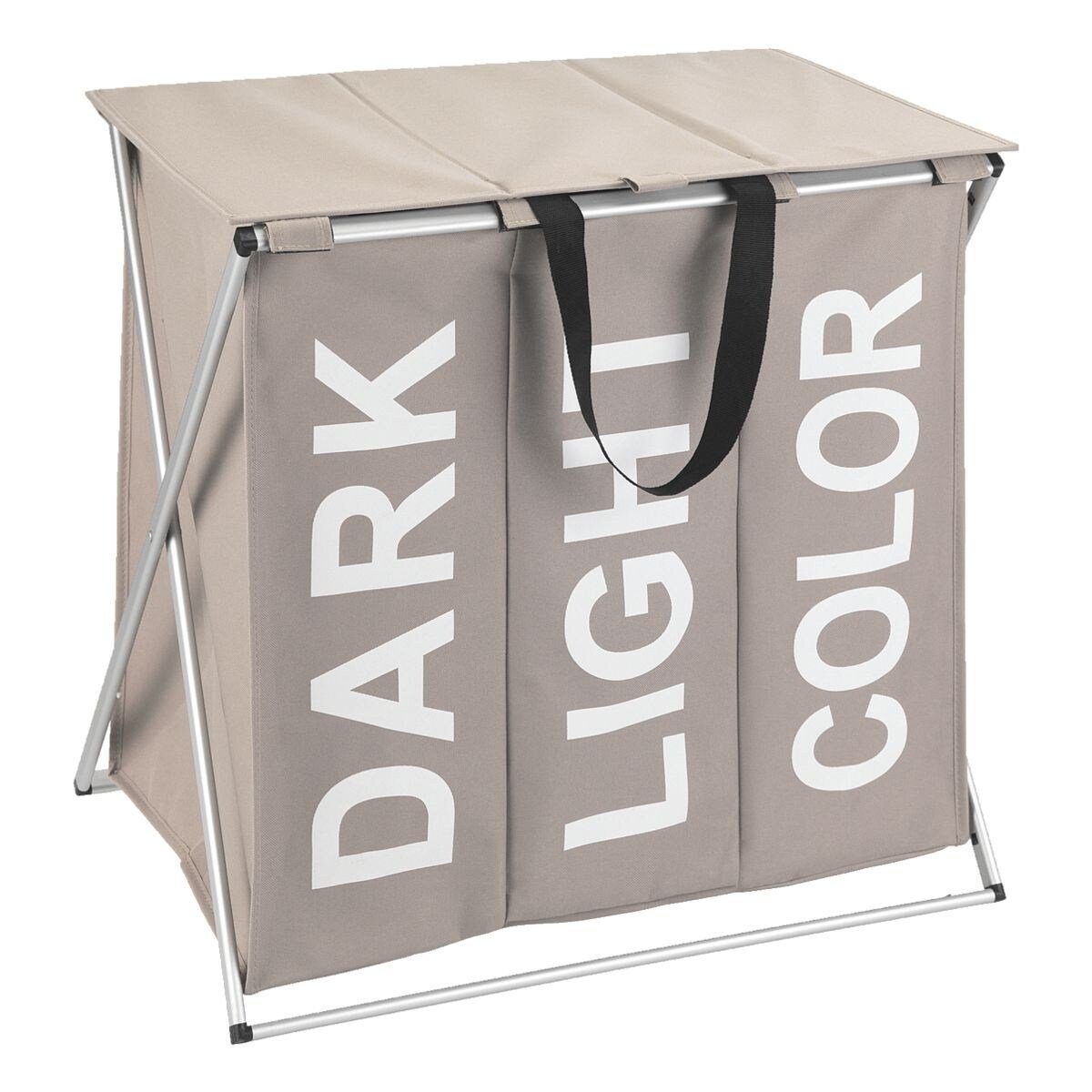WENKO Сортировщики белья Trio Top, 118 Liter, 3-fach mit Deckel und Alu-Gestell, klappbar