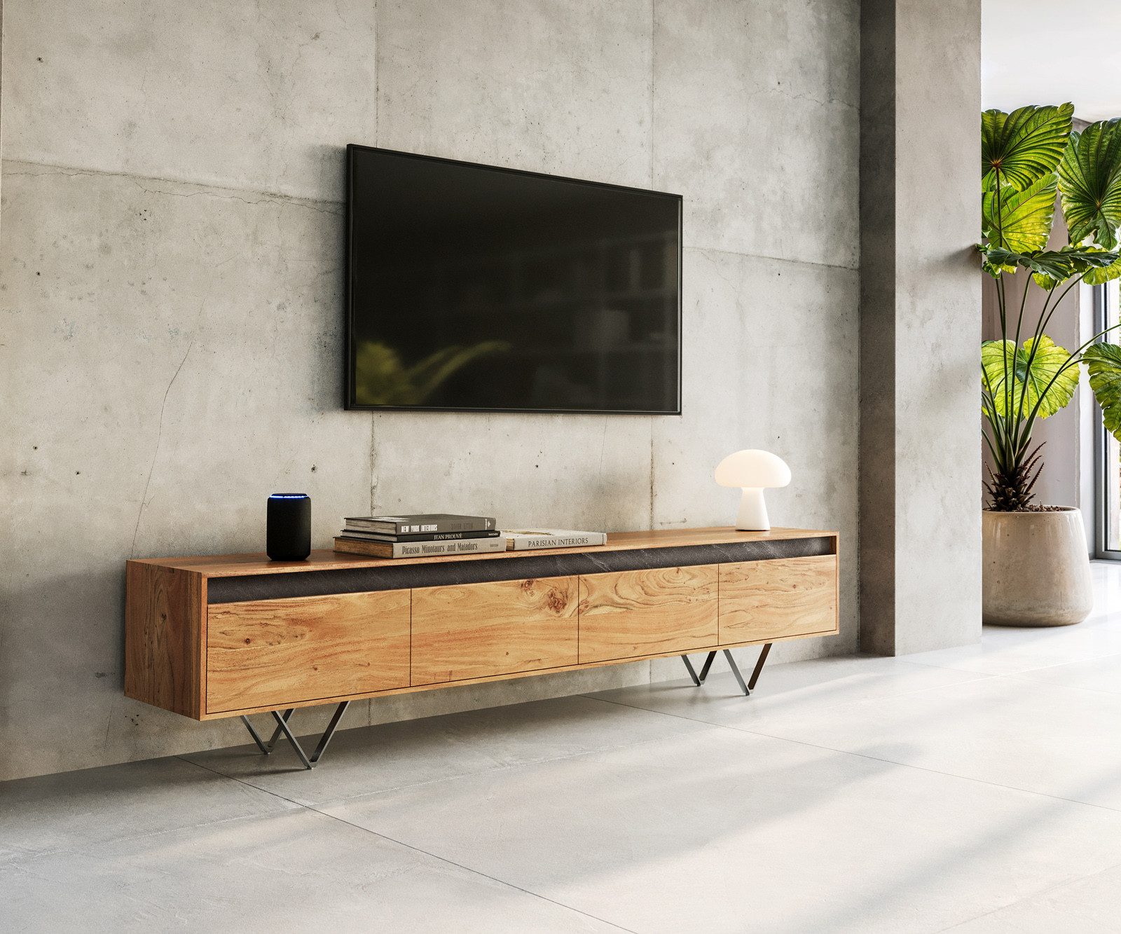 DELIFE Lowboard Stonegrace, Akazie Natur Schiefer günstig online kaufen