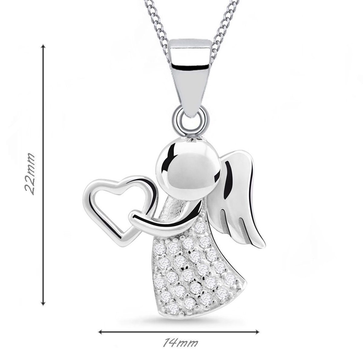 Goldene Hufeisen Kette mit Anhänger Schutzengel Herz Zirkonia Halskette 925 Sterling Silber Damen Mädchen (2-tlg, inkl. Etui), Rhodiniert, Schmuck Geschenk, mit – Bild 5 von 5