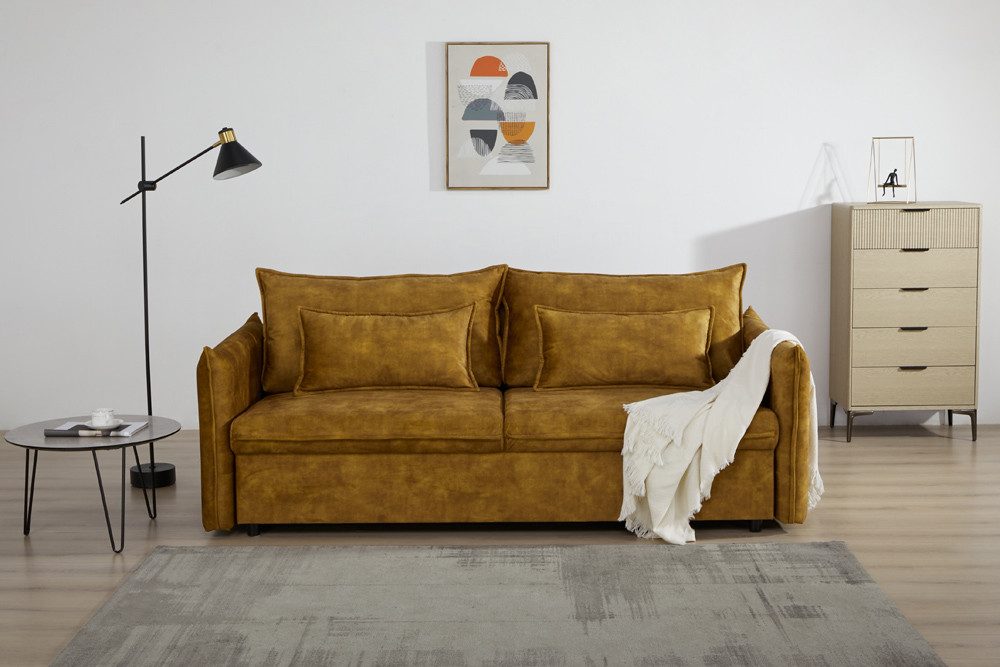 riess-ambiente Schlafsofa APARTMENT 215cm senfgelb -Samt, günstig online kaufen