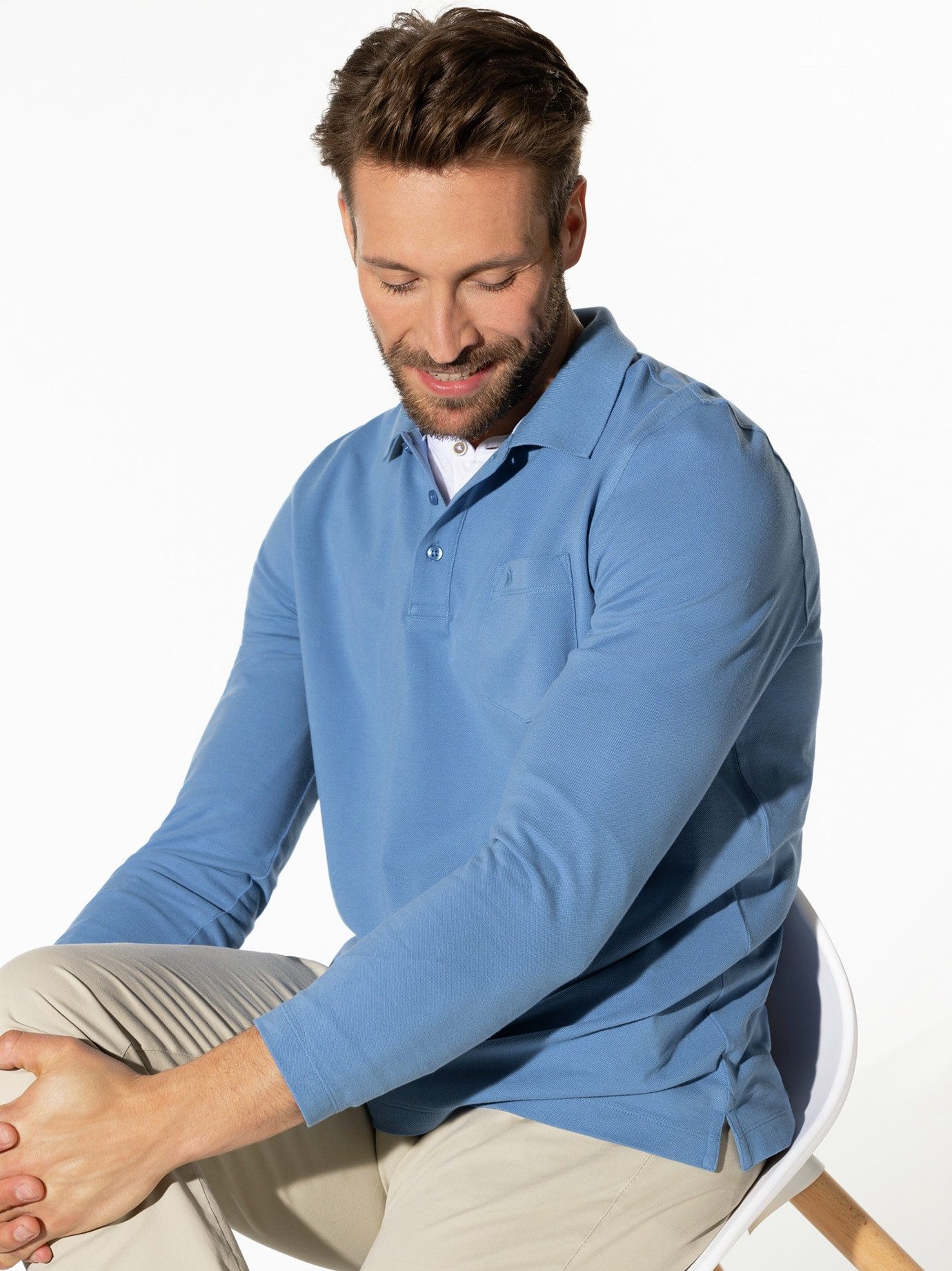 Walbusch Poloshirt Herren Pique Polo Pima Cotton Langarm Baumwolle Pima-Poloshirt, weich & atmungsaktiv, temperierend, pflegeleicht