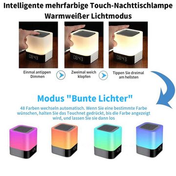 yozhiqu Nachttischlampe mit Wecker Bluetooth Lautsprecher, Touch Control Bluetooth-Lautsprecher