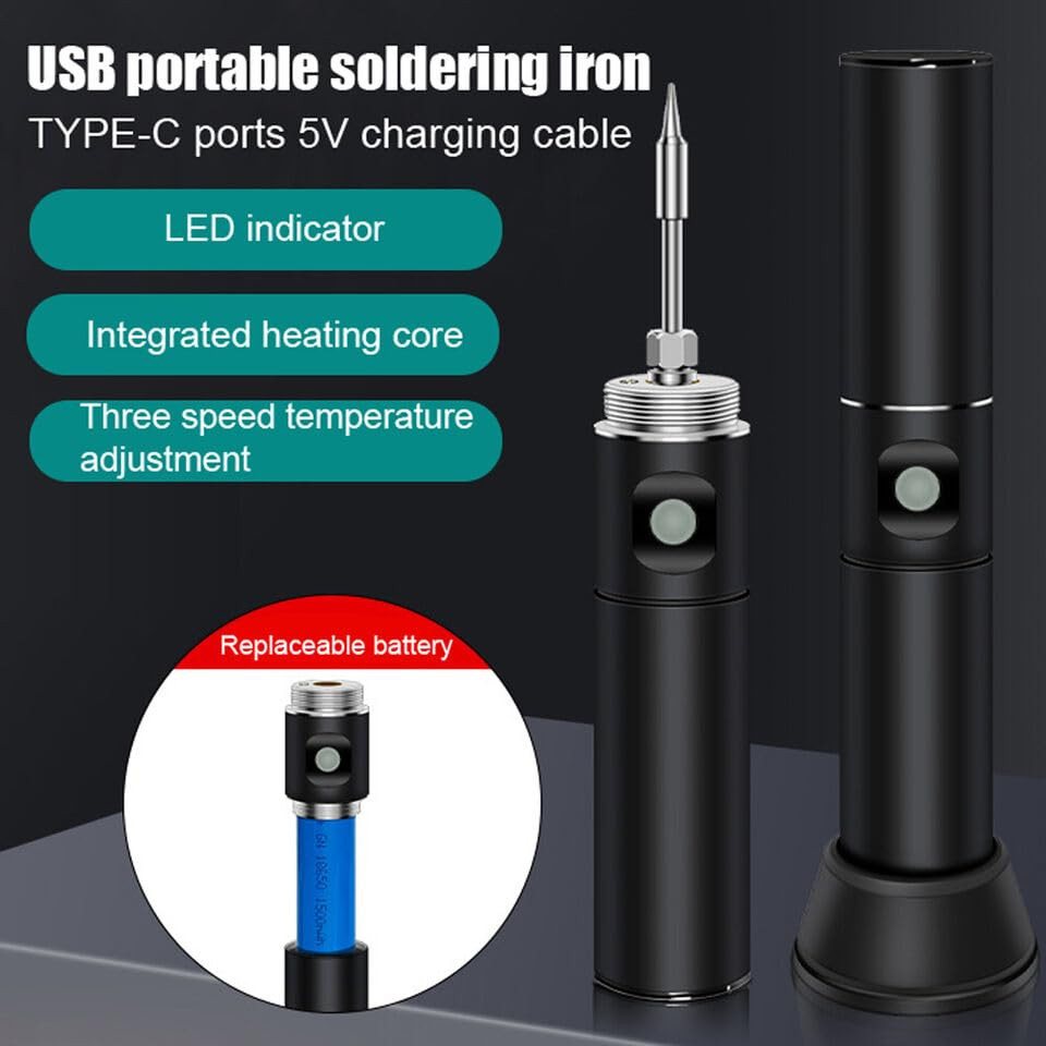 Thumbnail - RWEUOQ Lötkolben Set Akku Soldering Iron Holzbrennstift Lötset Löten Lötpistole Holz, Kabelloses Lötkolben-Set mit USB-L...