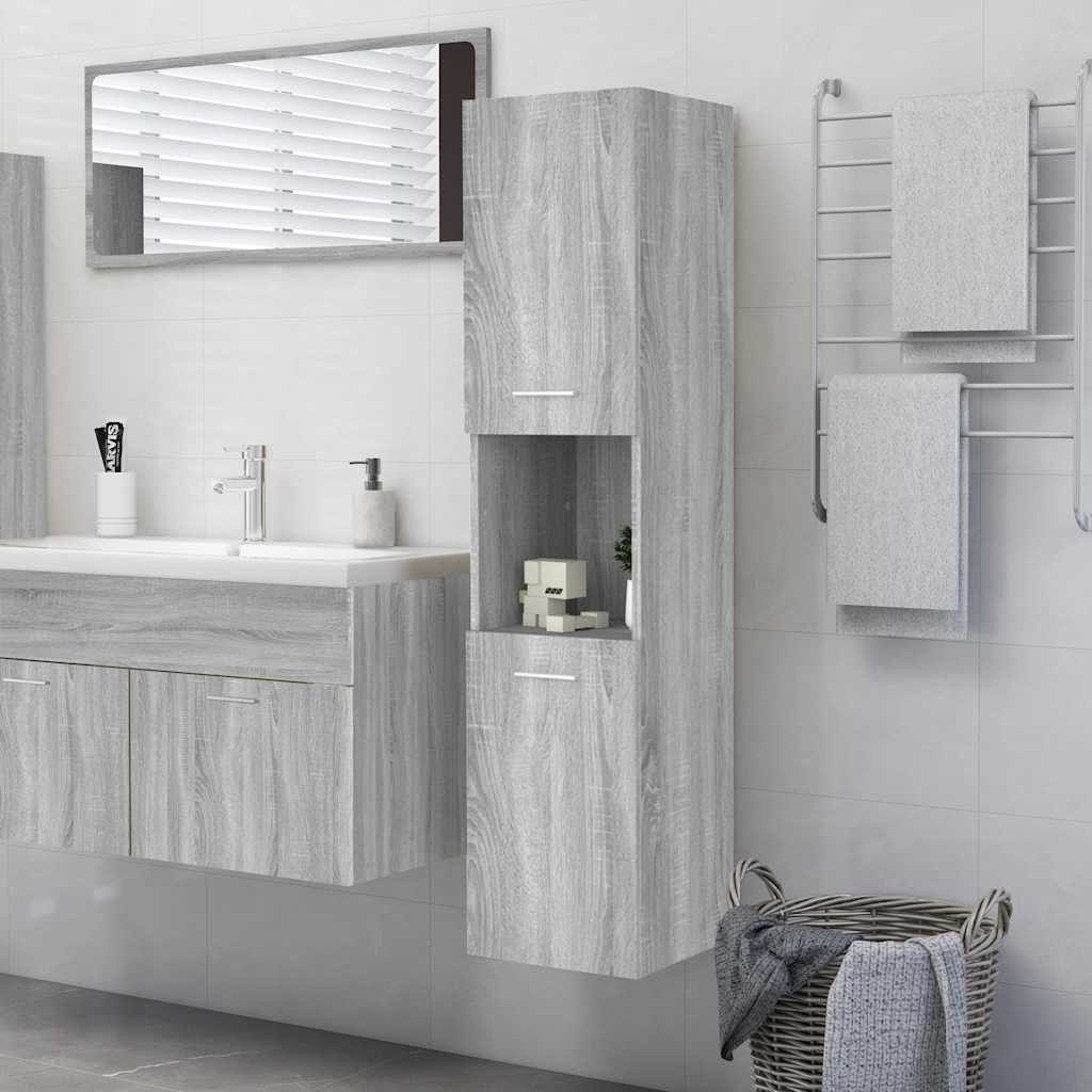 Badkommode Badschrank Grau Sonoma 30x30x130 cm aus Holzwerkstoff mit viel