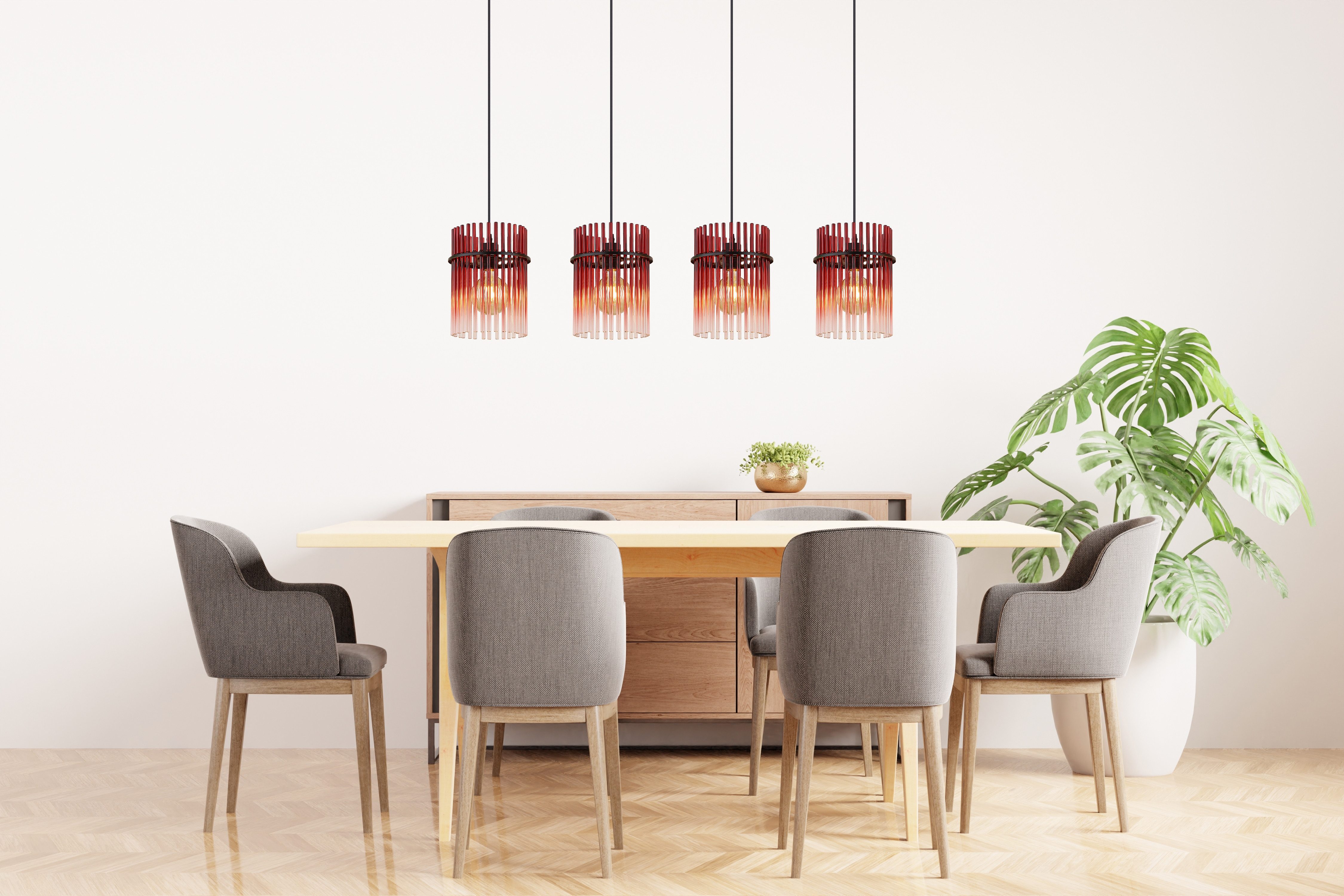GLOBO LIGHTING Hängeleuchte GORLEY, ohne Leuchtmittel, Hängelampe Glasstäbe brombeerfarben klar verlaufend elegant Esszimmer