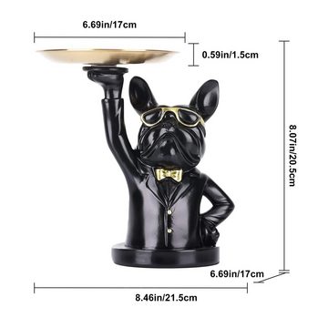 HYTIREBY Tierfigur Französische Bulldogge Tablett Deko Statue, Hund Skulptur, (1 St), Hund Dekofigur Aufbewahrungs Tablett Statue Mit Tablett