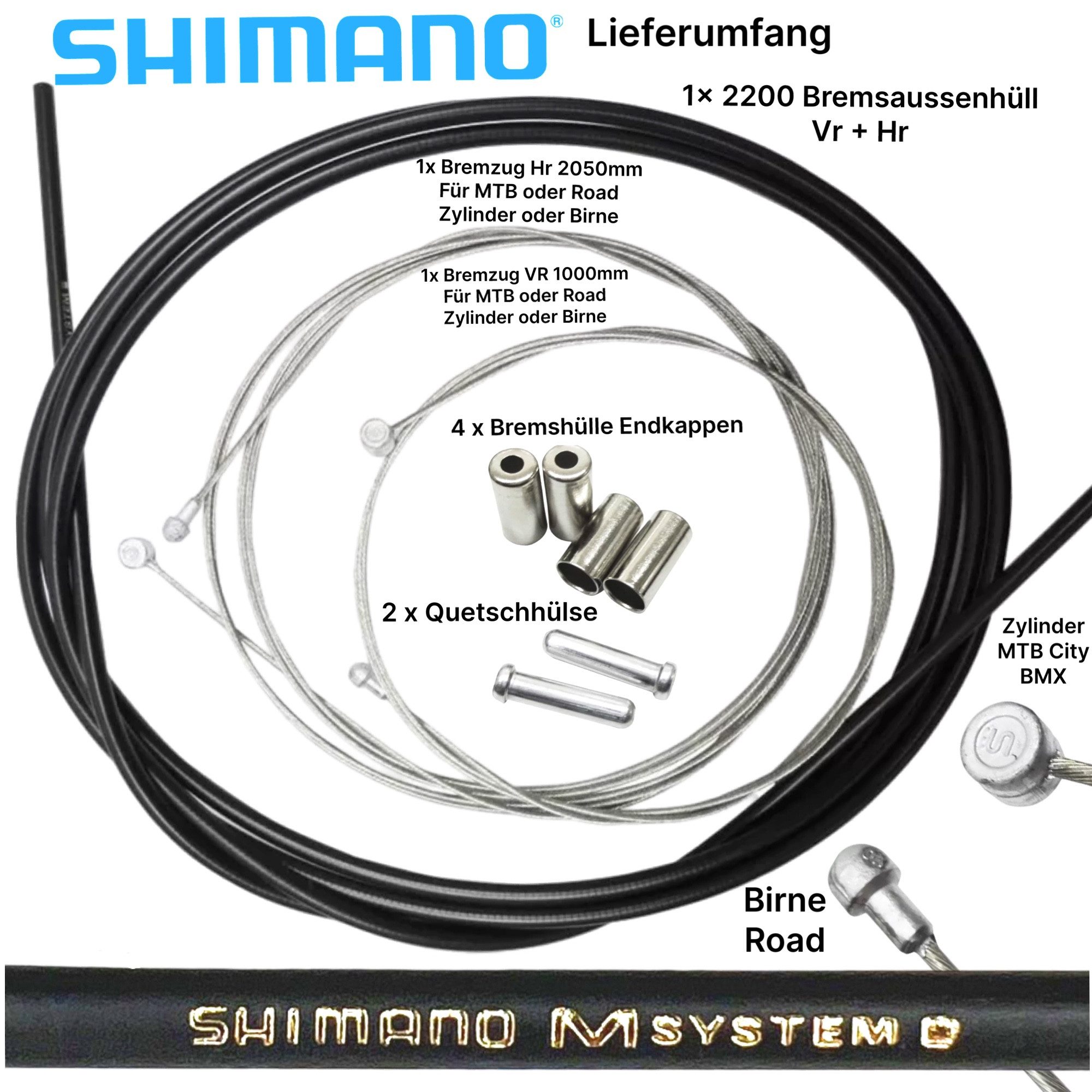 Shimano Felgenbremse Shimano Standard Bremszug MTB / Road Komplettset 1,6 x 2,05m