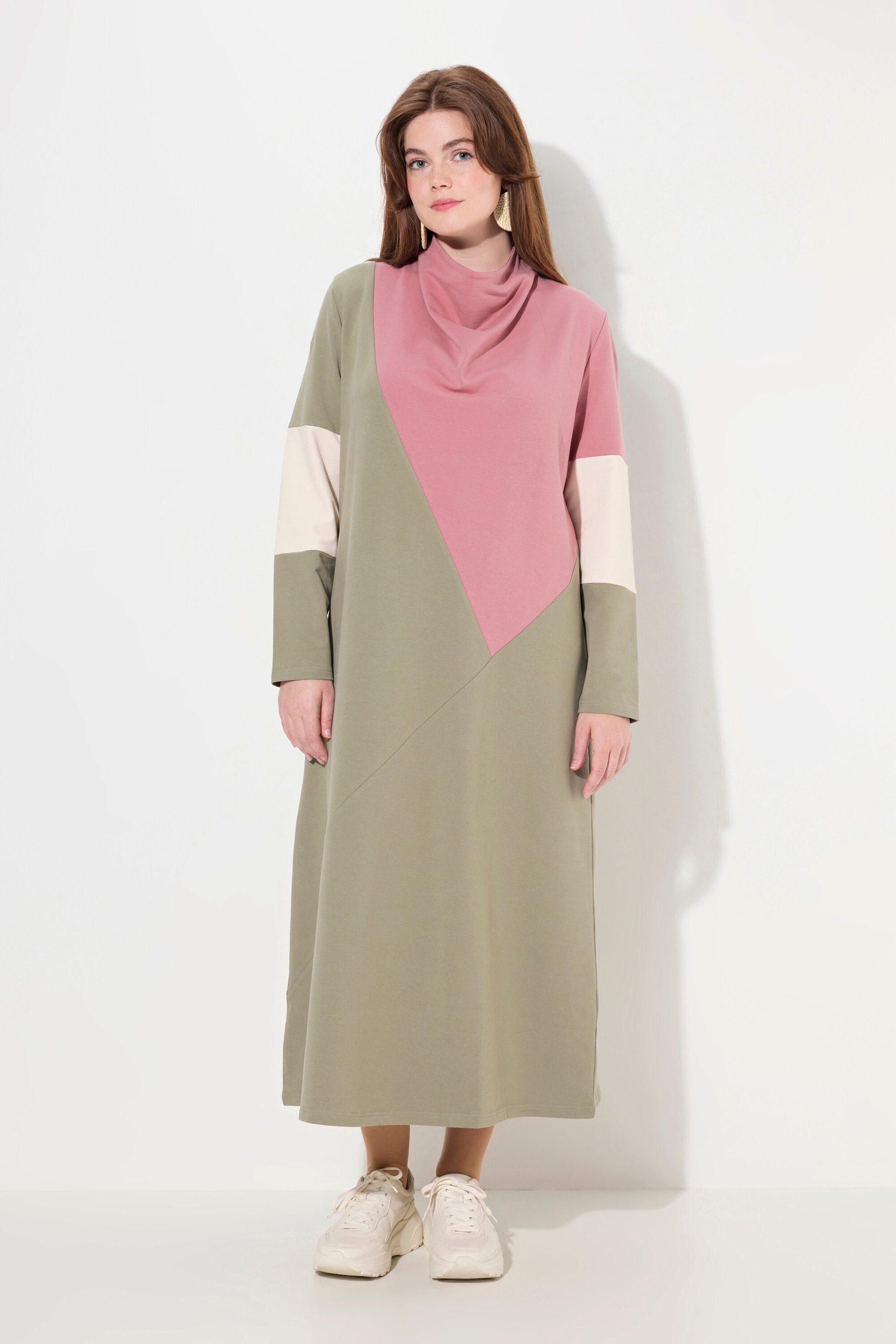 Midikleid Sweatkleid Wasserfall-Ausschnitt Langarm