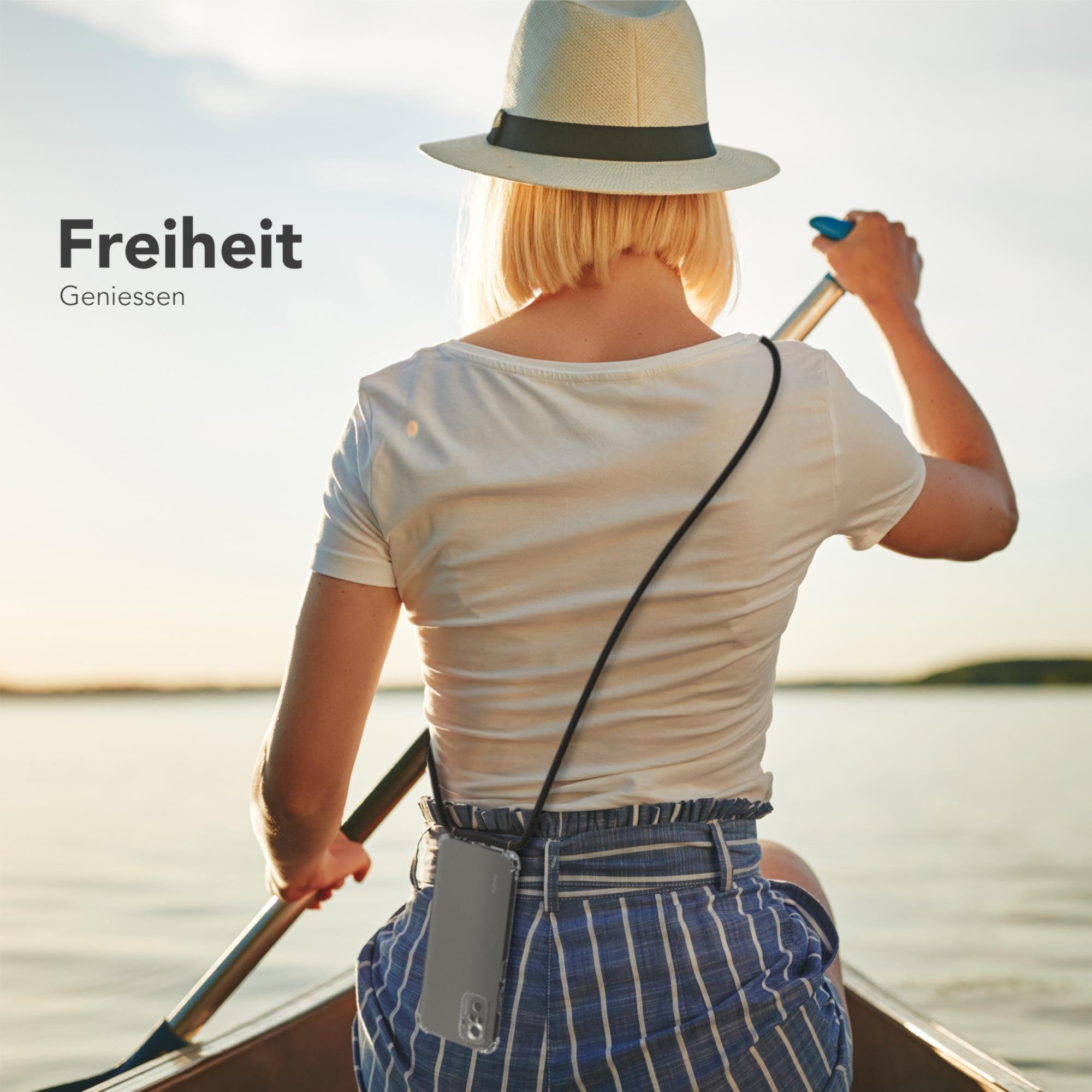 EAZY CASE Handykette Hülle mit Kette für Xiaomi Redmi Note 10 / 10S 6,43 Zoll, Handykordel Smartphonekette für Unterwegs Festivalbag Schwarz Rosé
