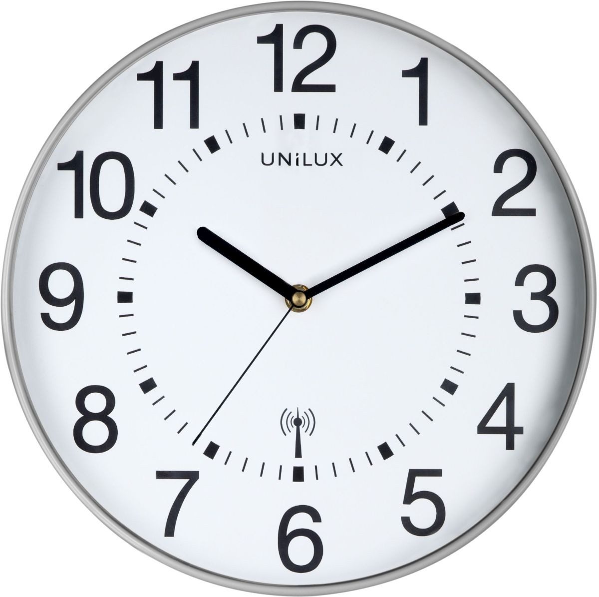 unilux Uhr Funkwanduhr Maxi Wave 30cm Durchmesser metallgrau
