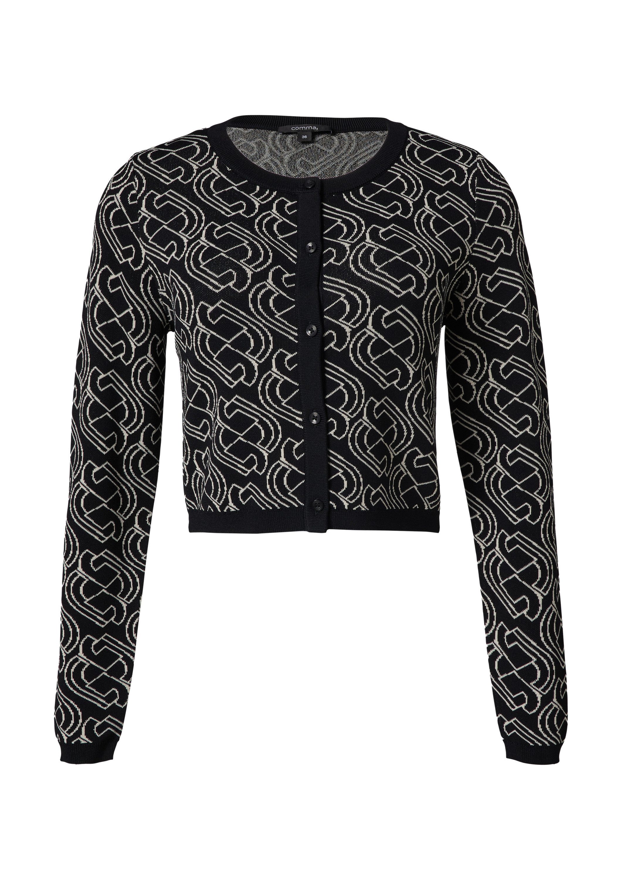 comma Cardigan Strickjacke Kurzer Feinstrickcardigan mit grafischem Muster