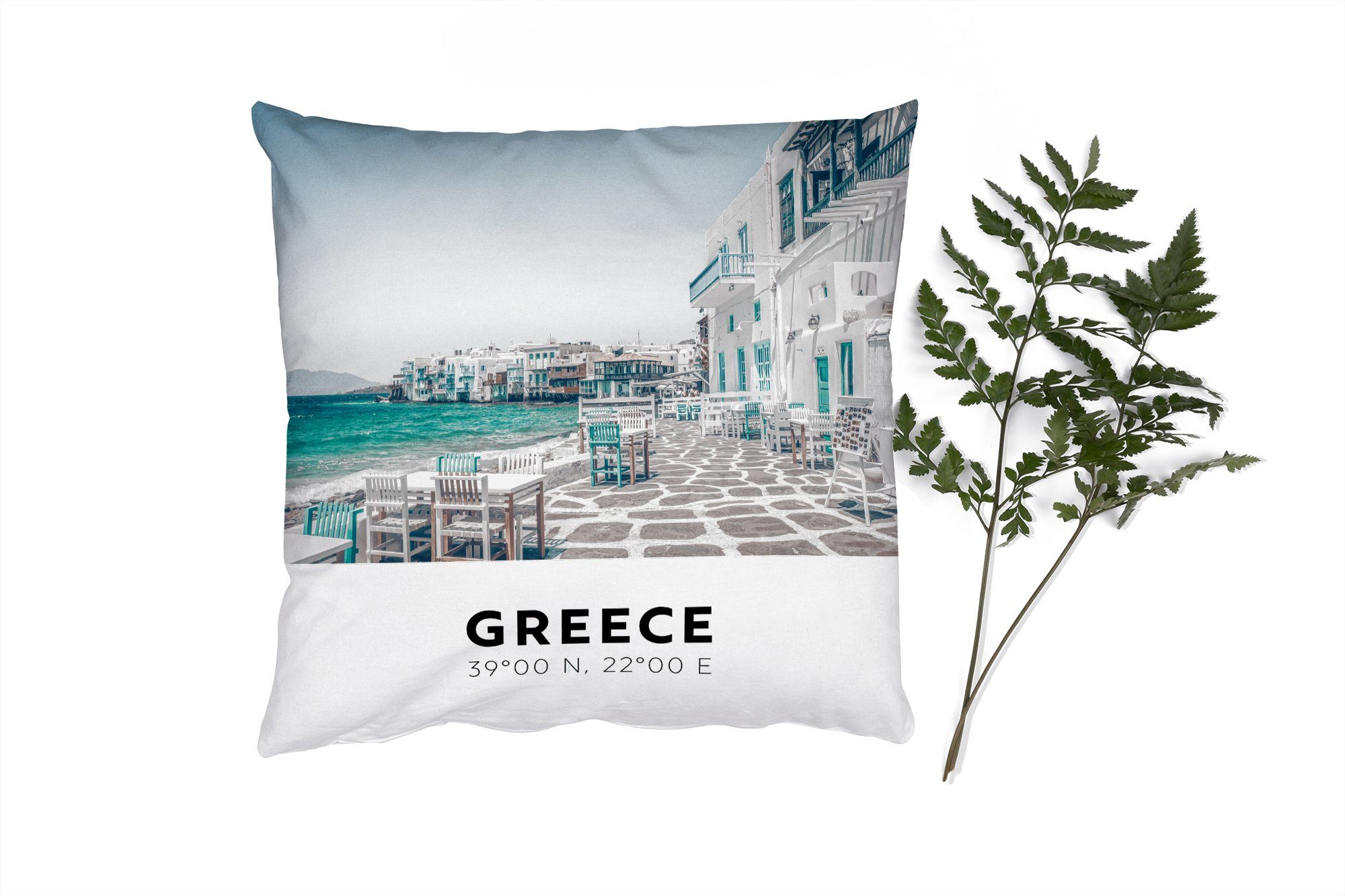 MuchoWow Dekokissen Griechenland - Meer - Terrasse, Zierkissen mit Füllung für Wohzimmer, Schlafzimmer, Deko, Sofakissen