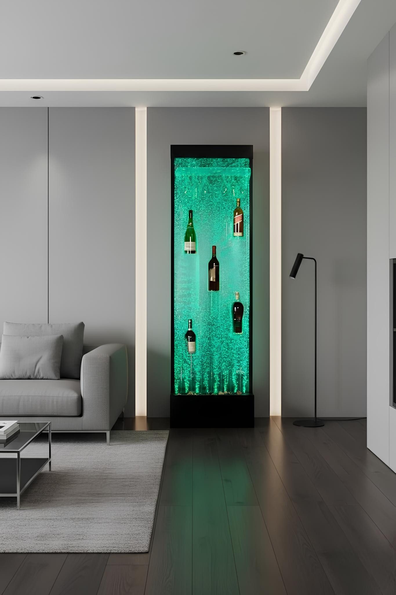JVmoebel Zimmerbrunnen Wasser Wand Säule Water Wall Bar Regal Schrank LED Beleuchtet Sofort, (1 tlg), Made in Europa