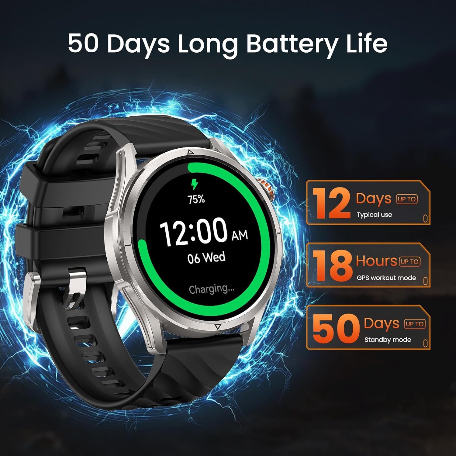 KOSPET Damen"s Herren"s GPS Telefonfunktion; mit AMOLED Display IP68 Smartwatch (3.6 cm/1,43 Zoll, Android/iOS), AMOLED Display mit SPO2 Schlafmonitor und 50 Tage Akku