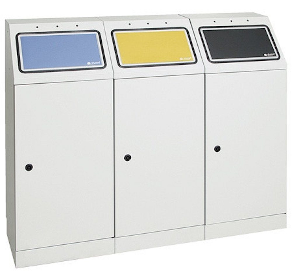 Mülltrennsystem Abfallsammler selbstschließende, 3x45L HxBxT 100x120x30cm, Lichtgrau