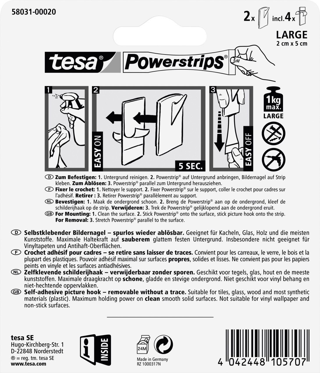 tesa Klebehaken tesa Klebestrip Bilder Powerstrip weiß, 2 Stück – Bild 3 von 5