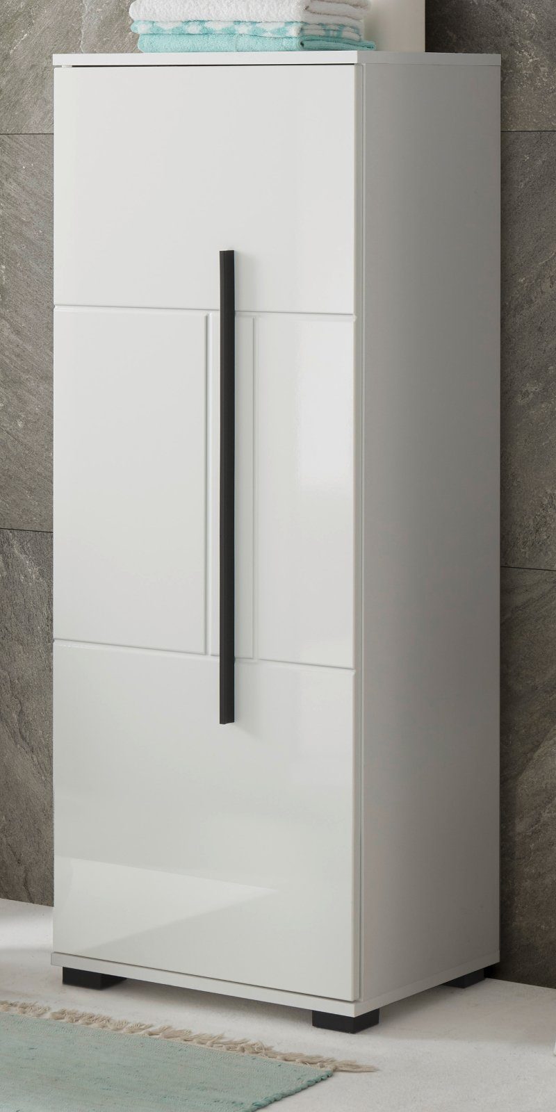 IMV Midischrank Design-D (Badschrank in weiß Hochglanz, 45 x 120 cm) mit viel Stauraum