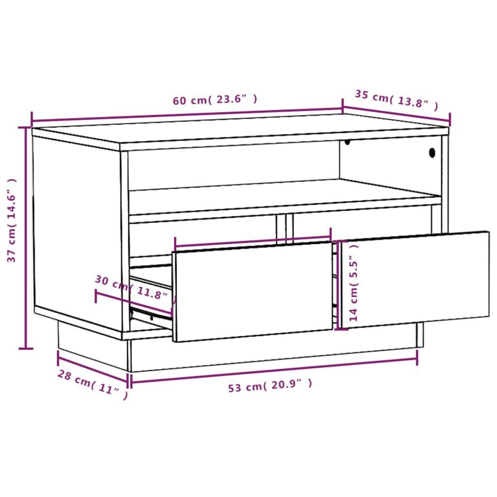 vidaXL TV-Schrank TV-Schrank Grau 60x35x37 Massivholz cm Kiefer (1-St)