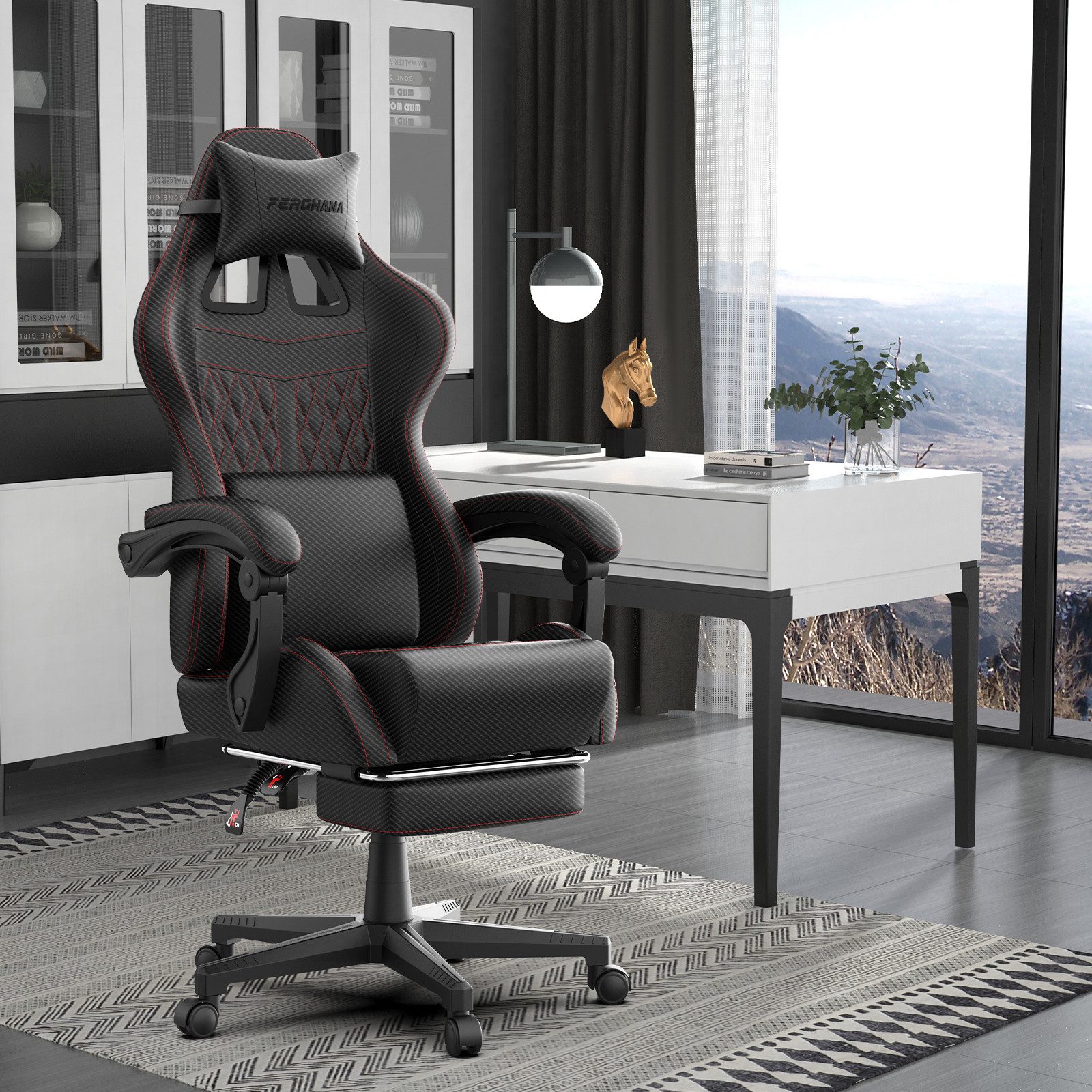 Ferghana Gaming-Stuhl Ergonomisch,Racing Gamer Sessel mit Fußstütze, Lenden günstig online kaufen
