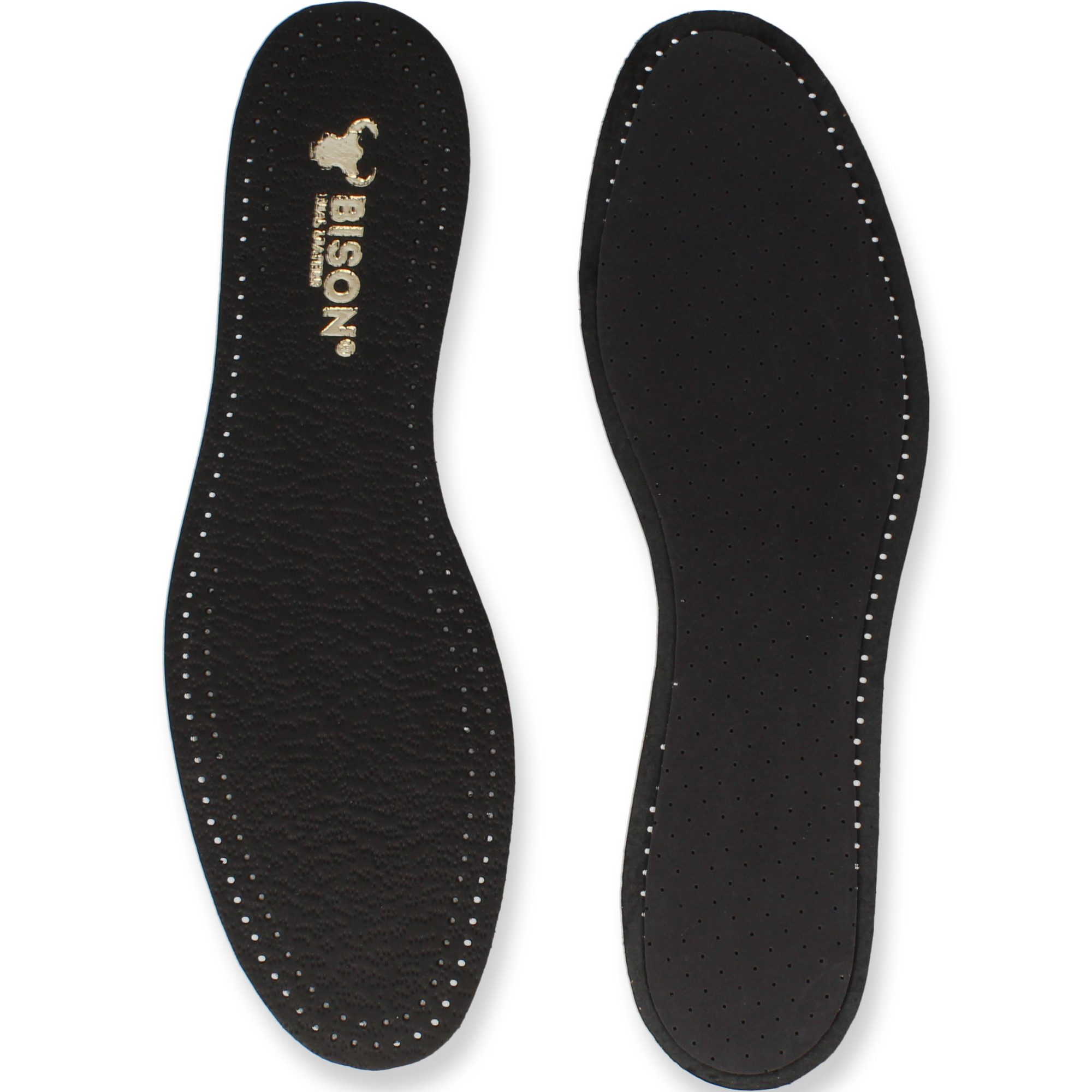 BISON Real Leather Einlegesohlen aus schwarz gegerbten Leder mit Aktivkohle (6-tlg., 1 Paar (2 Stück), Komforteinlegesohlen, dünne Einlagen