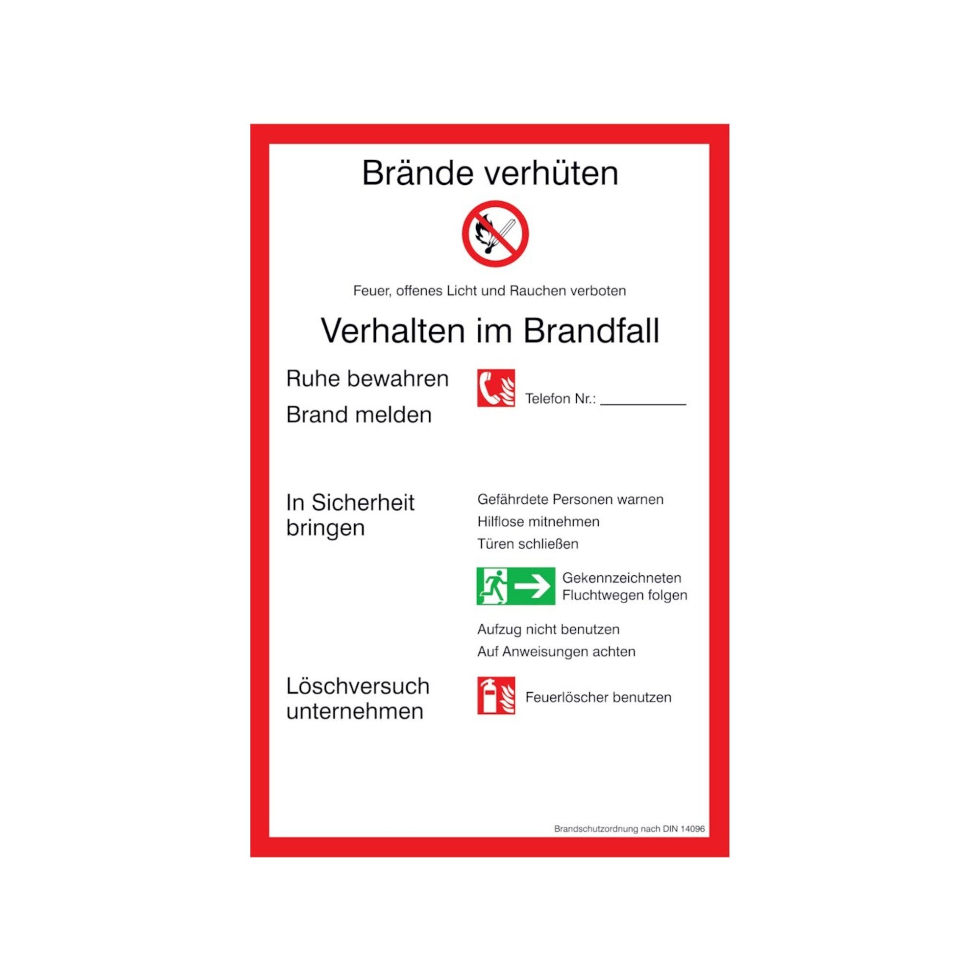 wolk Hinweisschild SafetyMarking Verbotsschild Aluminium B200xH300 mm Brandschutzverordnu