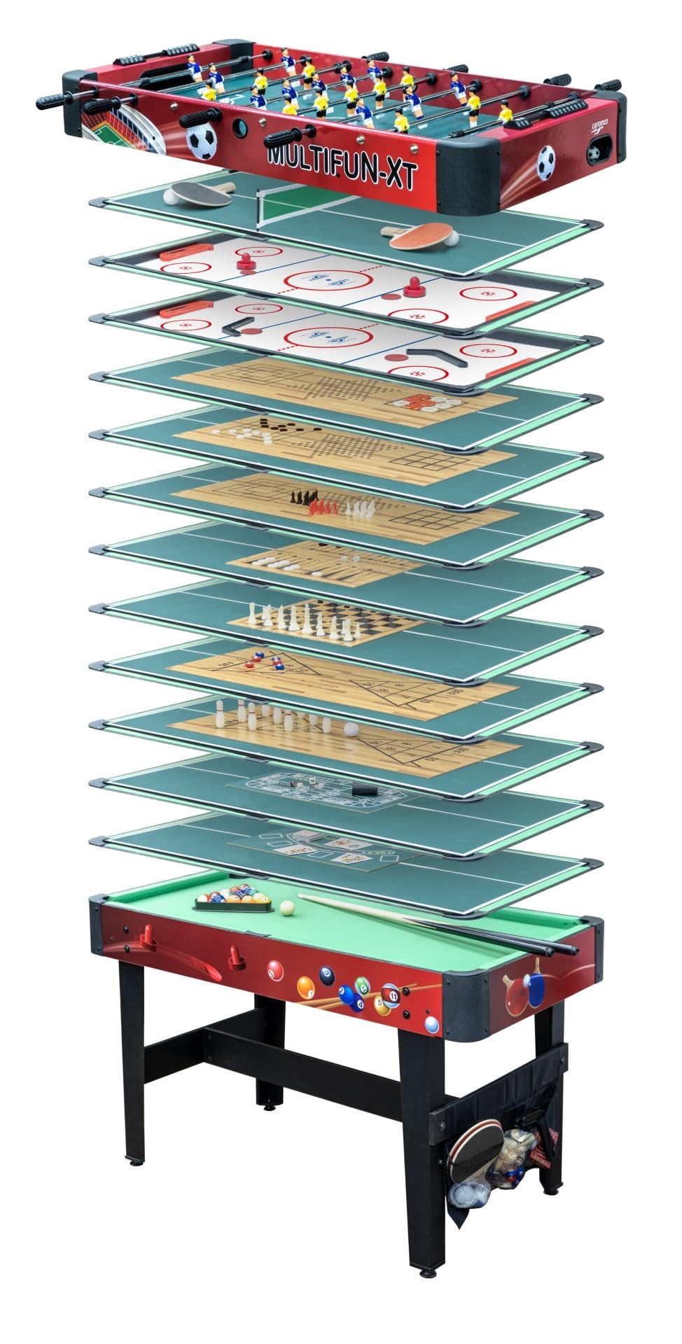 Carromco Multifunktionstisch Multigame Multifun-XT 14 in 1 Spieletisch, mit Spielen wie Kicker, Billard, Tischtennis und mehr