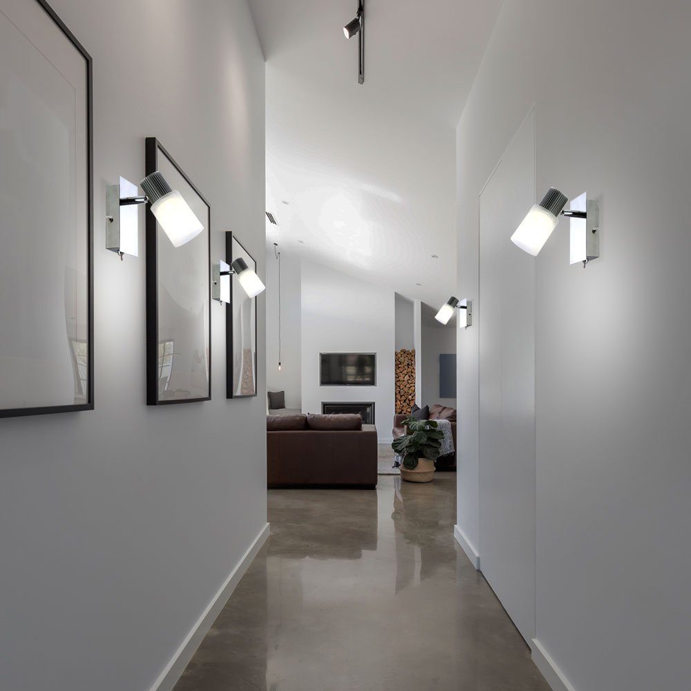 Glas etc-shop Wohnraum Leuchten Set LED verbaut, fest Wand Flur Wandleuchte, LED-Leuchtmittel 3er Warmweiß, Strahler Chrom LED