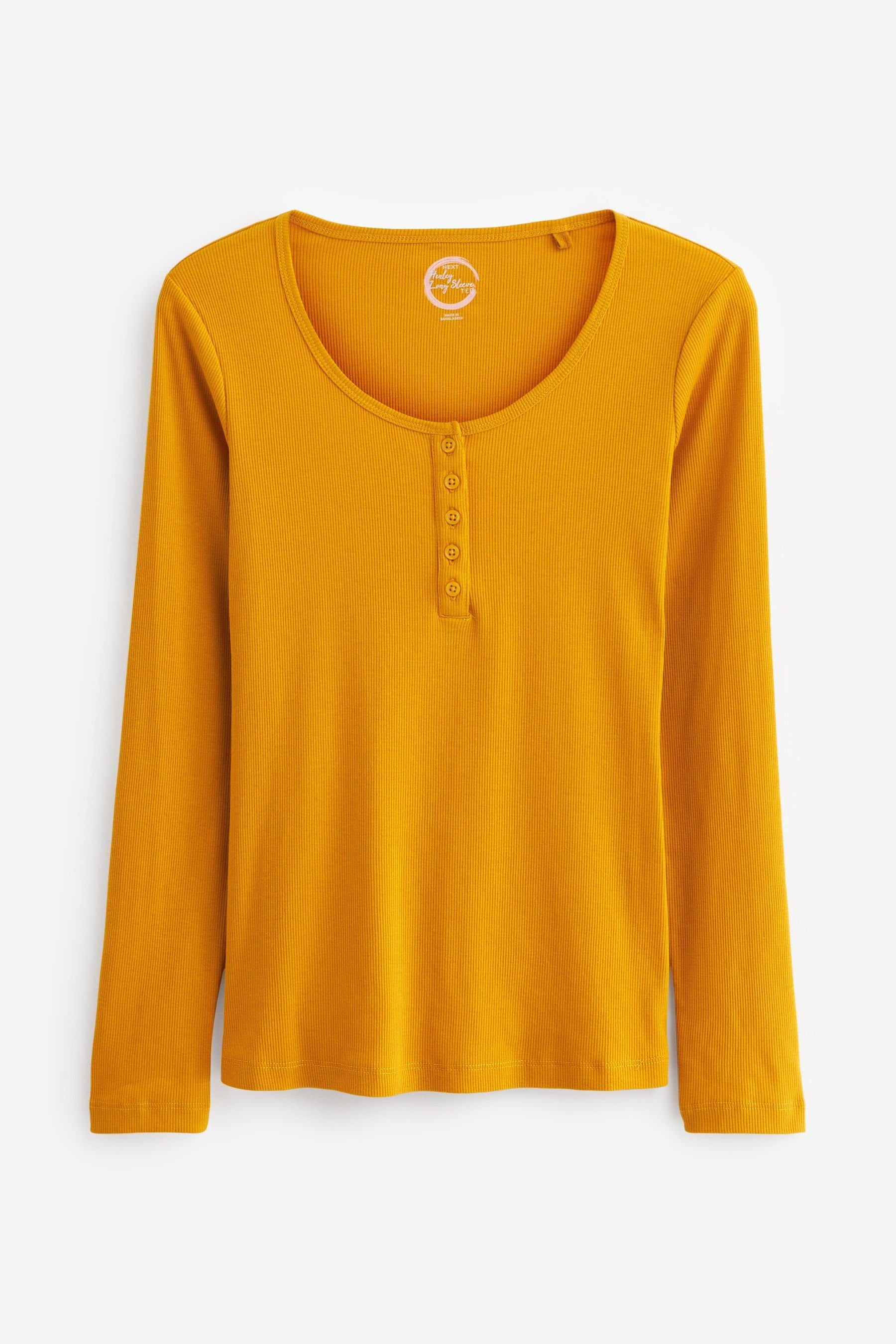 Next Langarmshirt Geripptes Henley-Shirt (1-tlg) Ochre Yellow