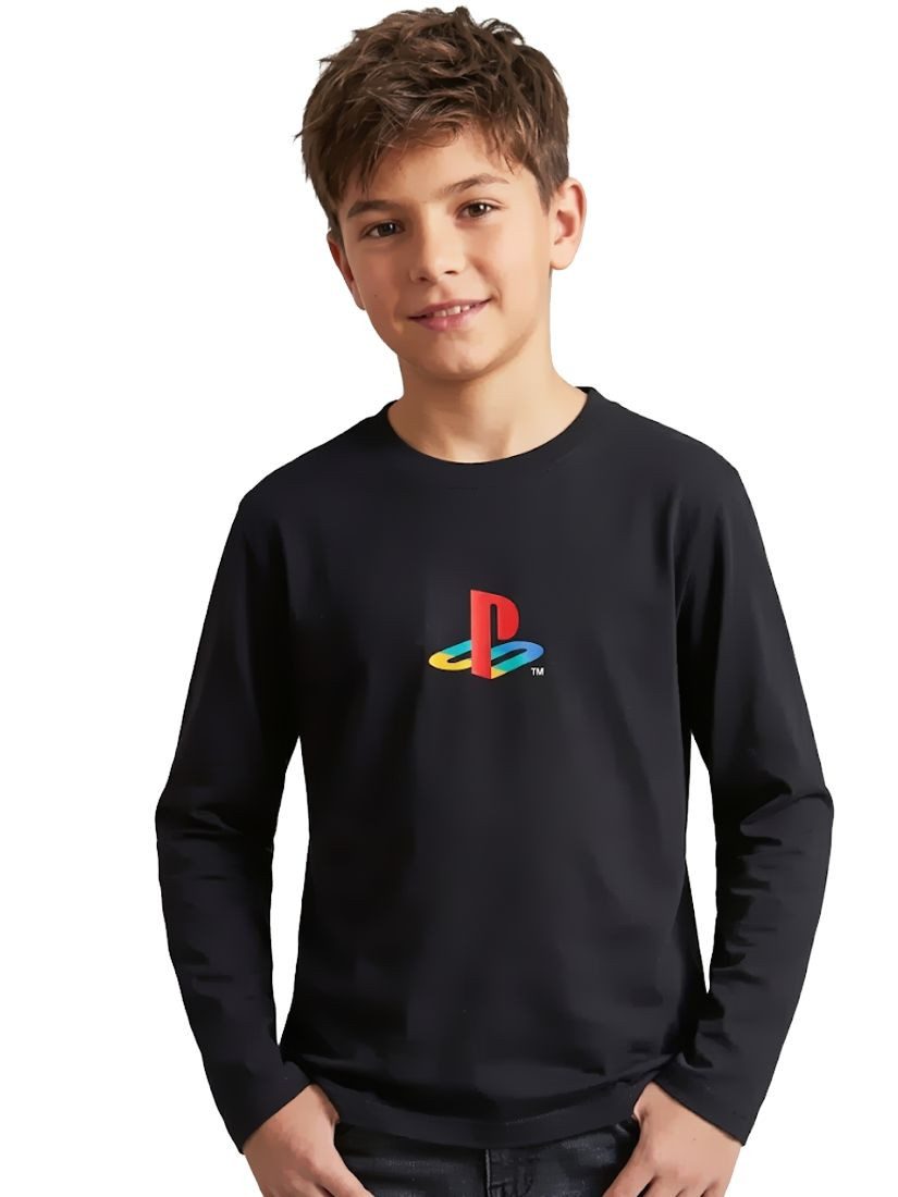 Playstation Longsleeve PlayStation Kinder Longsleeve Schwarz PS1 Logo – Gamer Shirt Kids Playstation Jungen Langarm T-Shirt Gaming