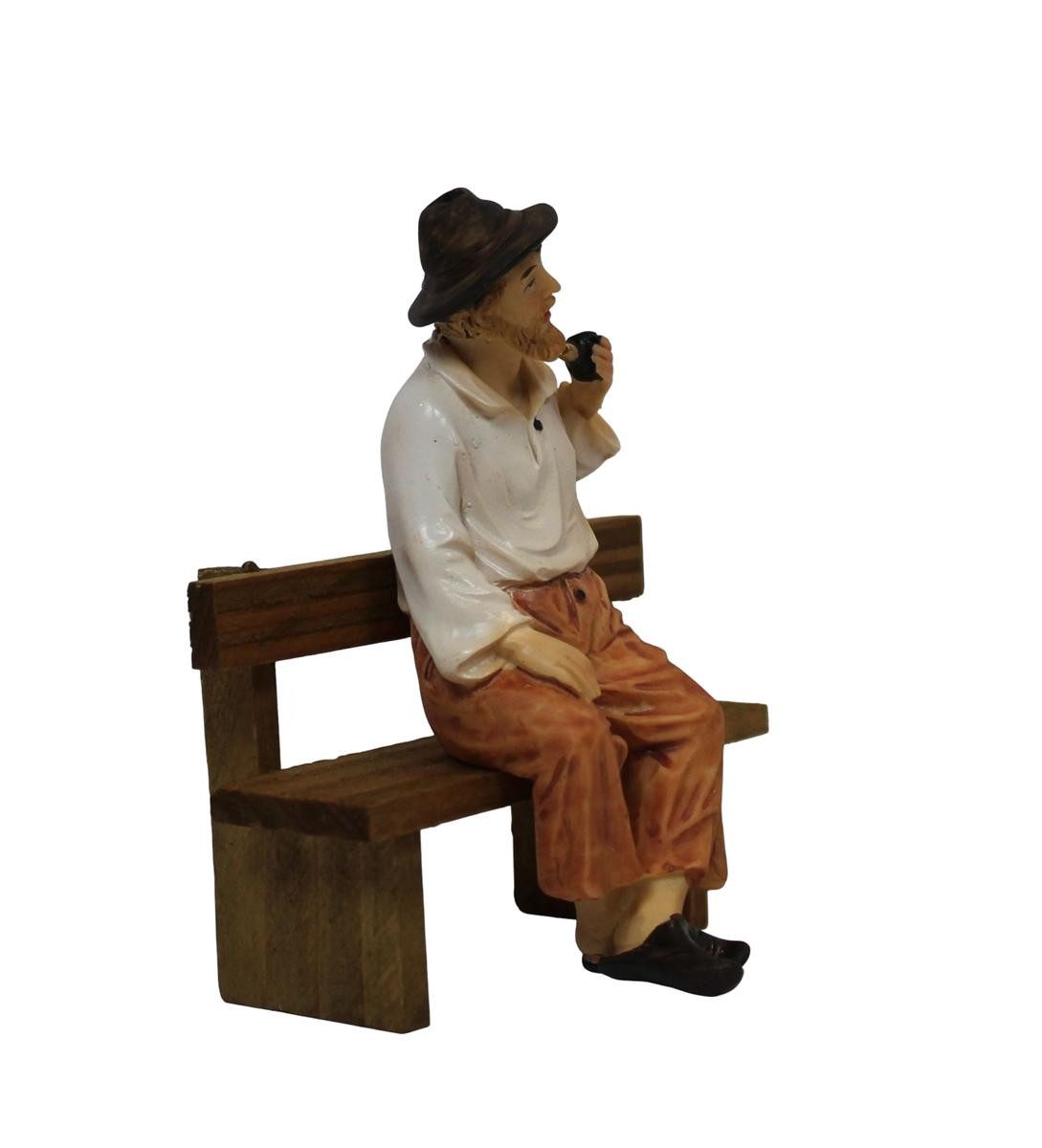 ZICOM Krippenfigur Großvater sitzend auf Bank Pfeife Polyresin handbemalt 10–11 cm (Set, 2-teilig)