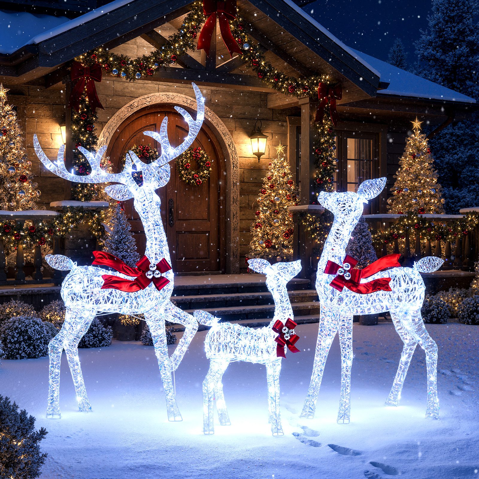 COSTWAY Weihnachtsfigur, 3-tlg. Rentier Familie, LED günstig online kaufen