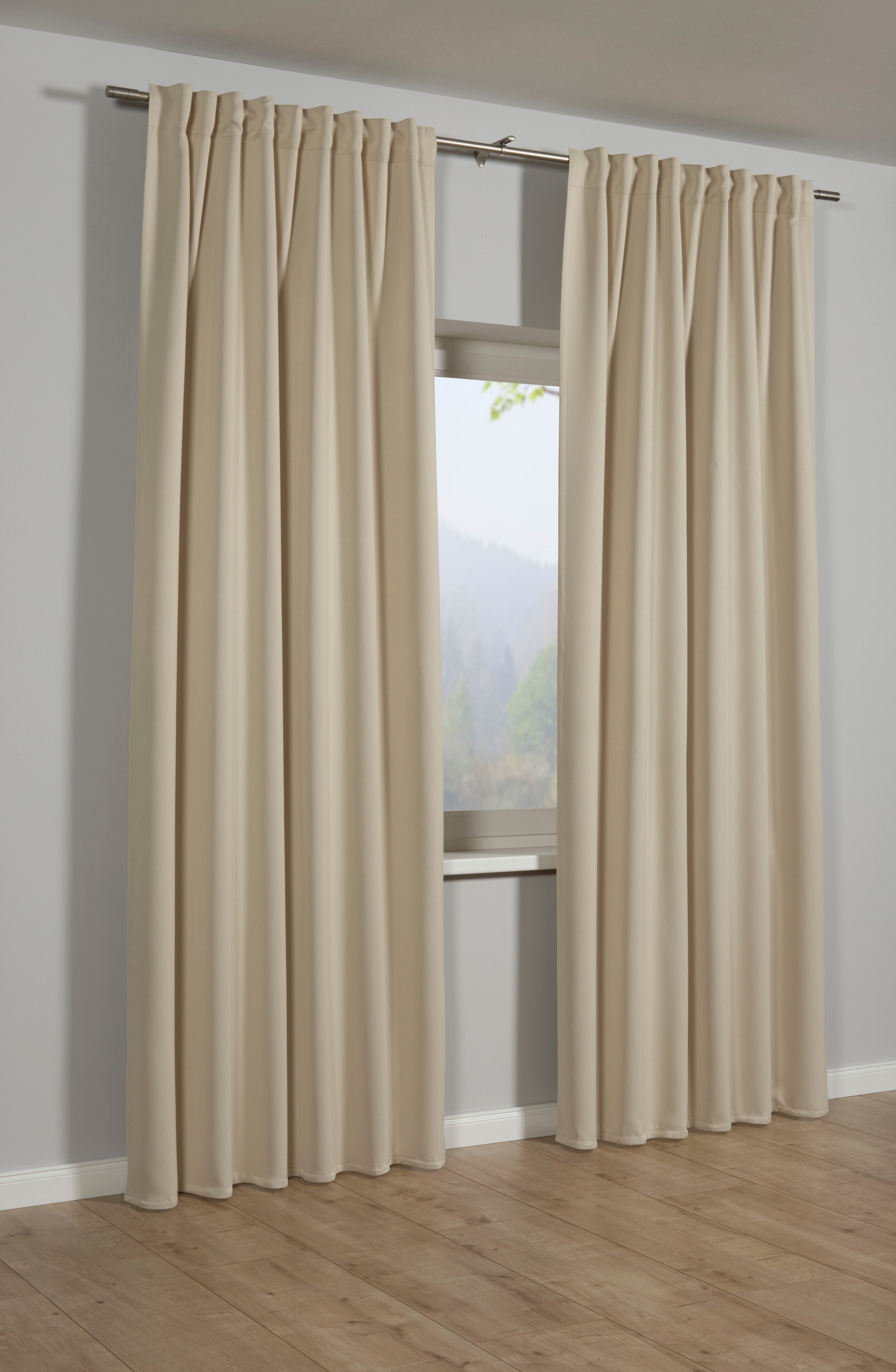 Sehlbach Gardine Schal Dimout Uni (1 St), Schlaufen, abdunkelnd, mit Gardinenband und verdeckten Schlaufen