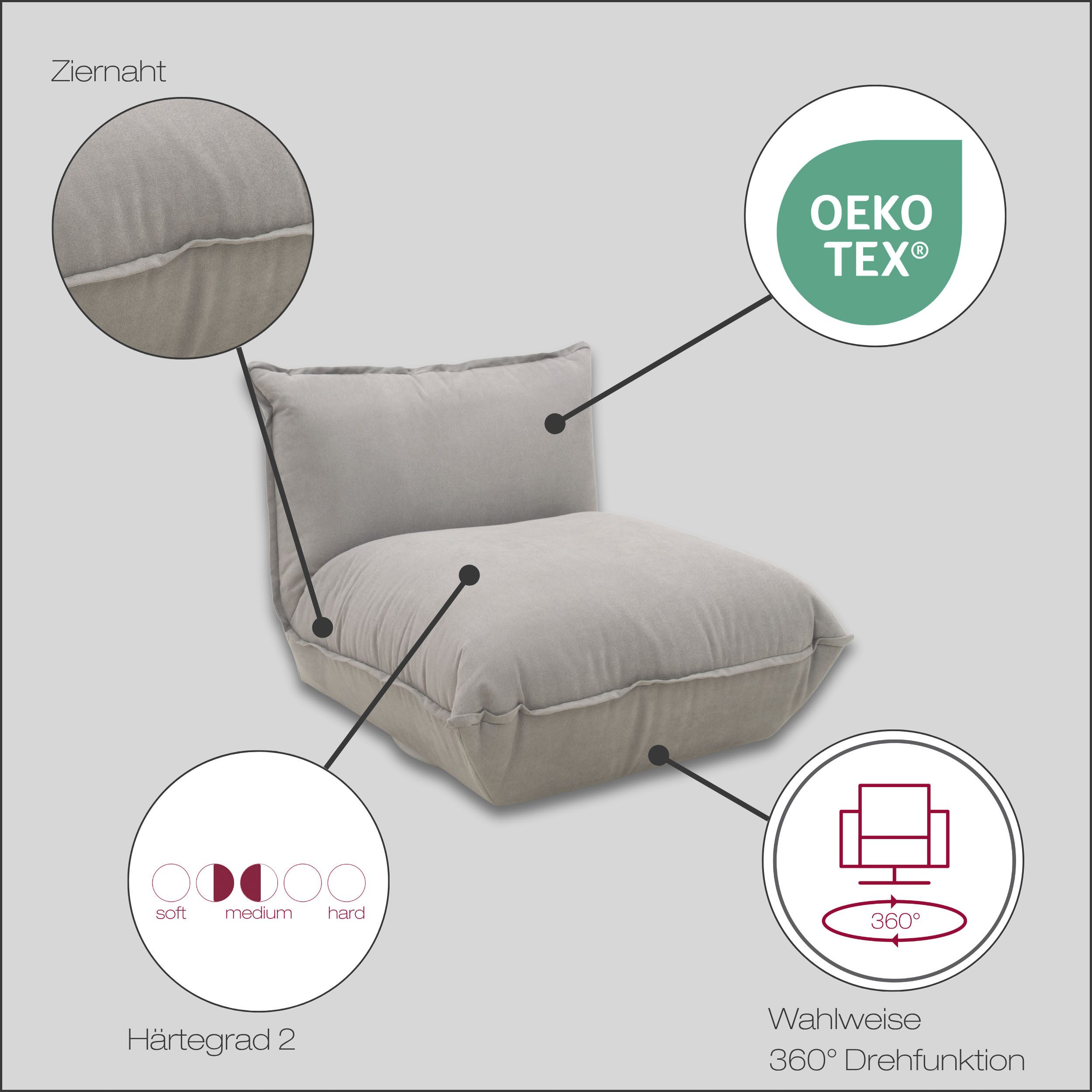 DOMO collection Sessel Nantes Loungesessel, Wohlfühlsessel, hochwertig gepolstert mit Federkern, Struktur weich, mango