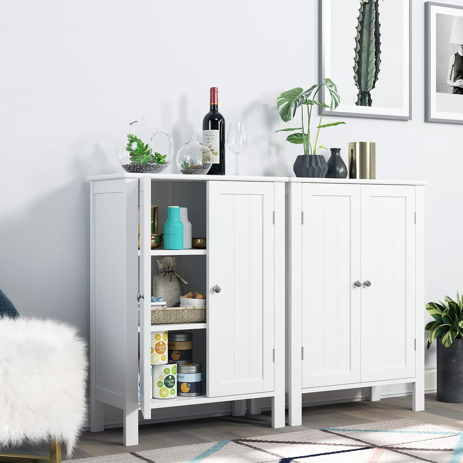 x 80 Badezimmerschrank Sideboard mit weiß 28cm Badkommode, Homfa 58 Türen, x