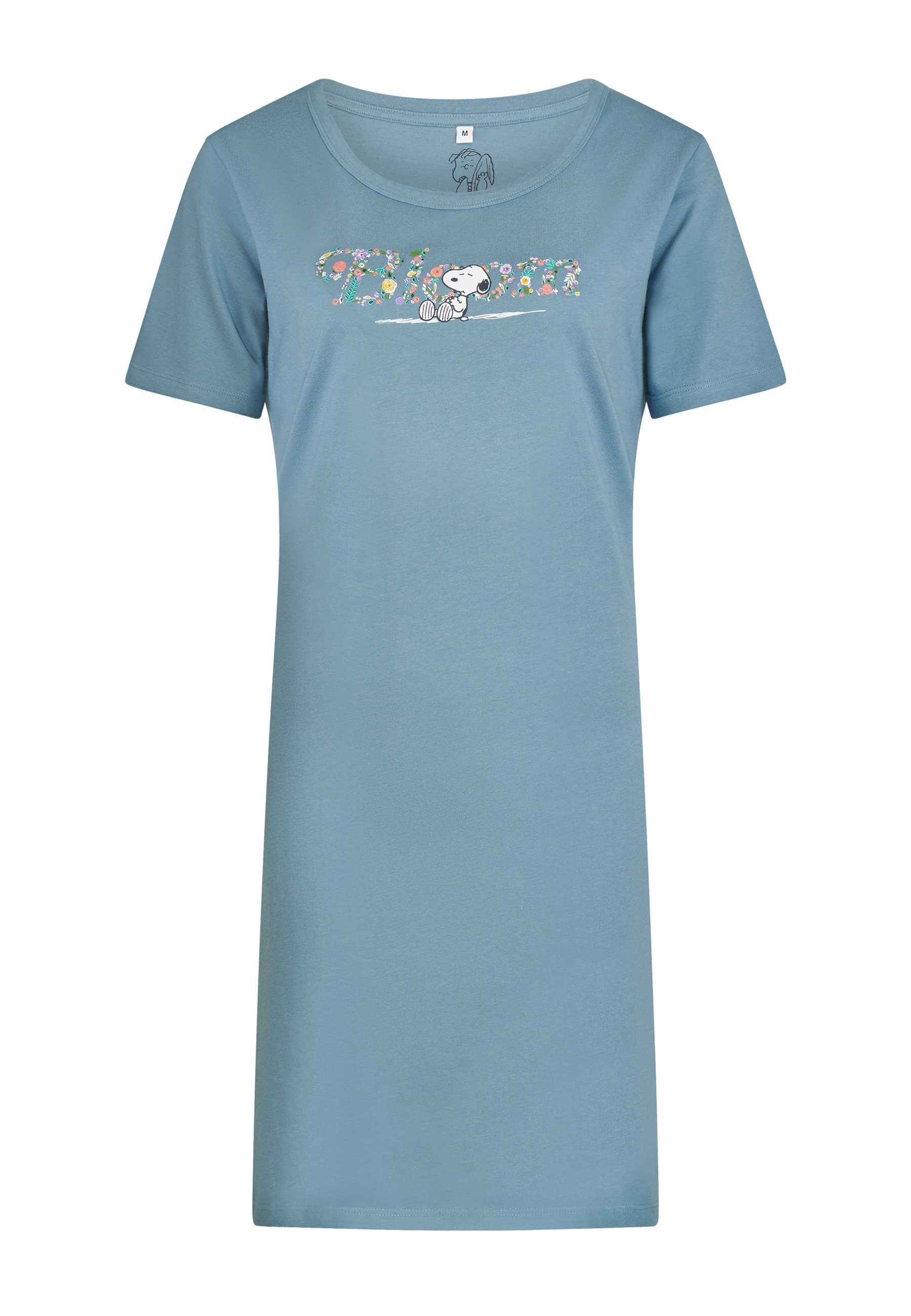 ONOMATO! Nachthemd Peanuts Snoopy Damen Sommer Schlafshirt Nachtwäsche Nacht-Kleid Blau