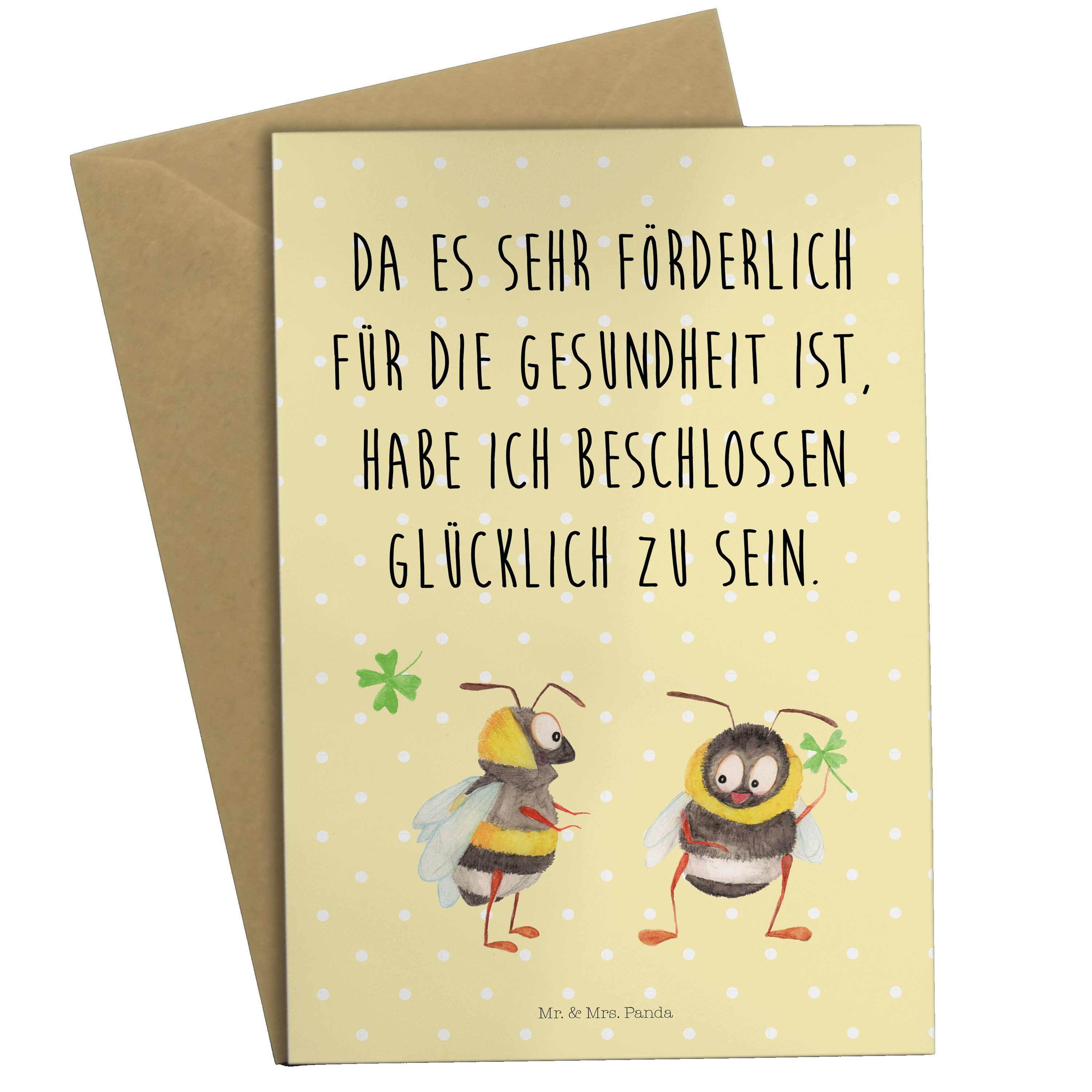 Mr. & Mrs. Panda Grußkarte mit Kar Hummeln Gelb Kleeblatt Spruch Geschenk, - - Pastell fröhlich