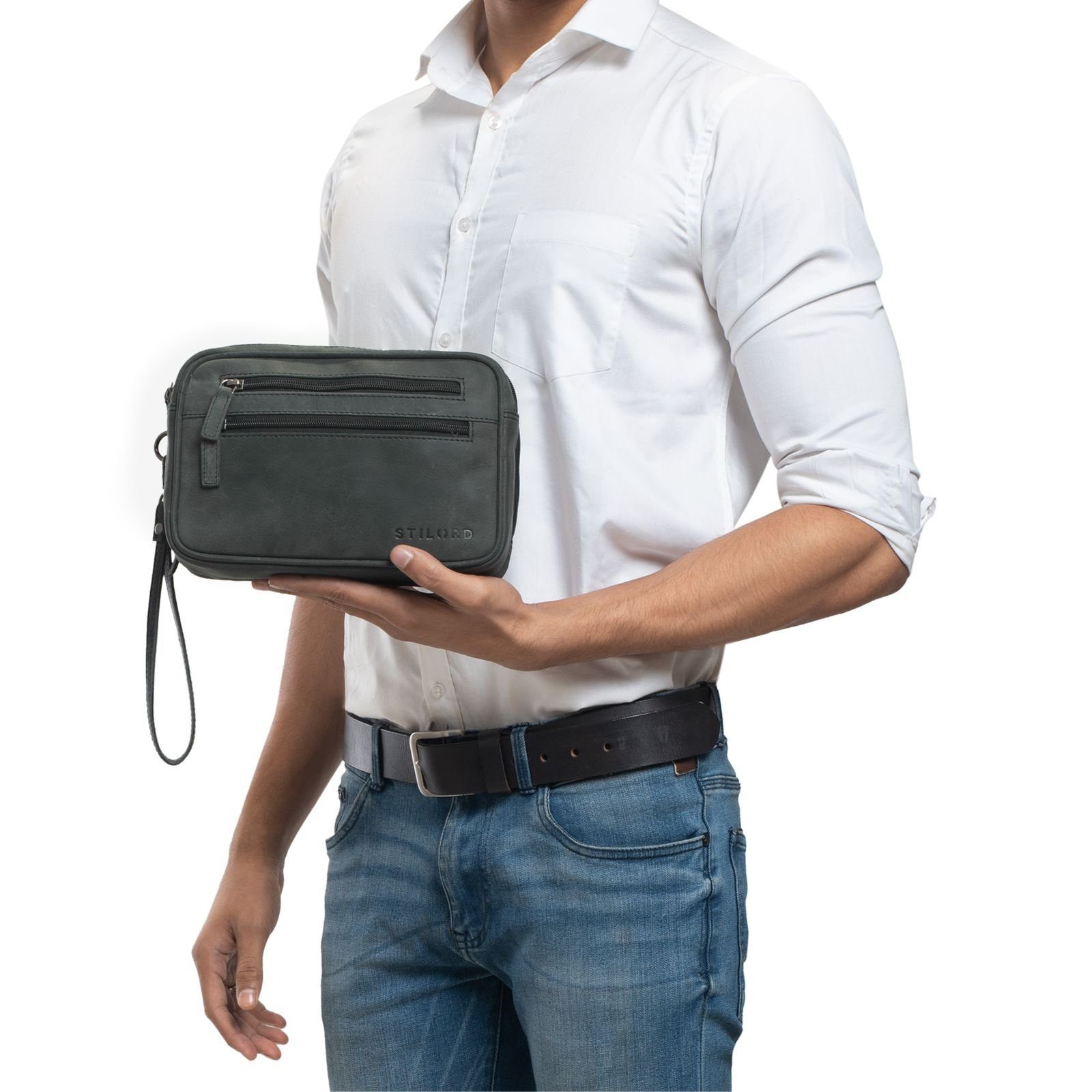 STILORD Messenger Bag Herren "Nero" Leder Handgelenktasche anthrazit