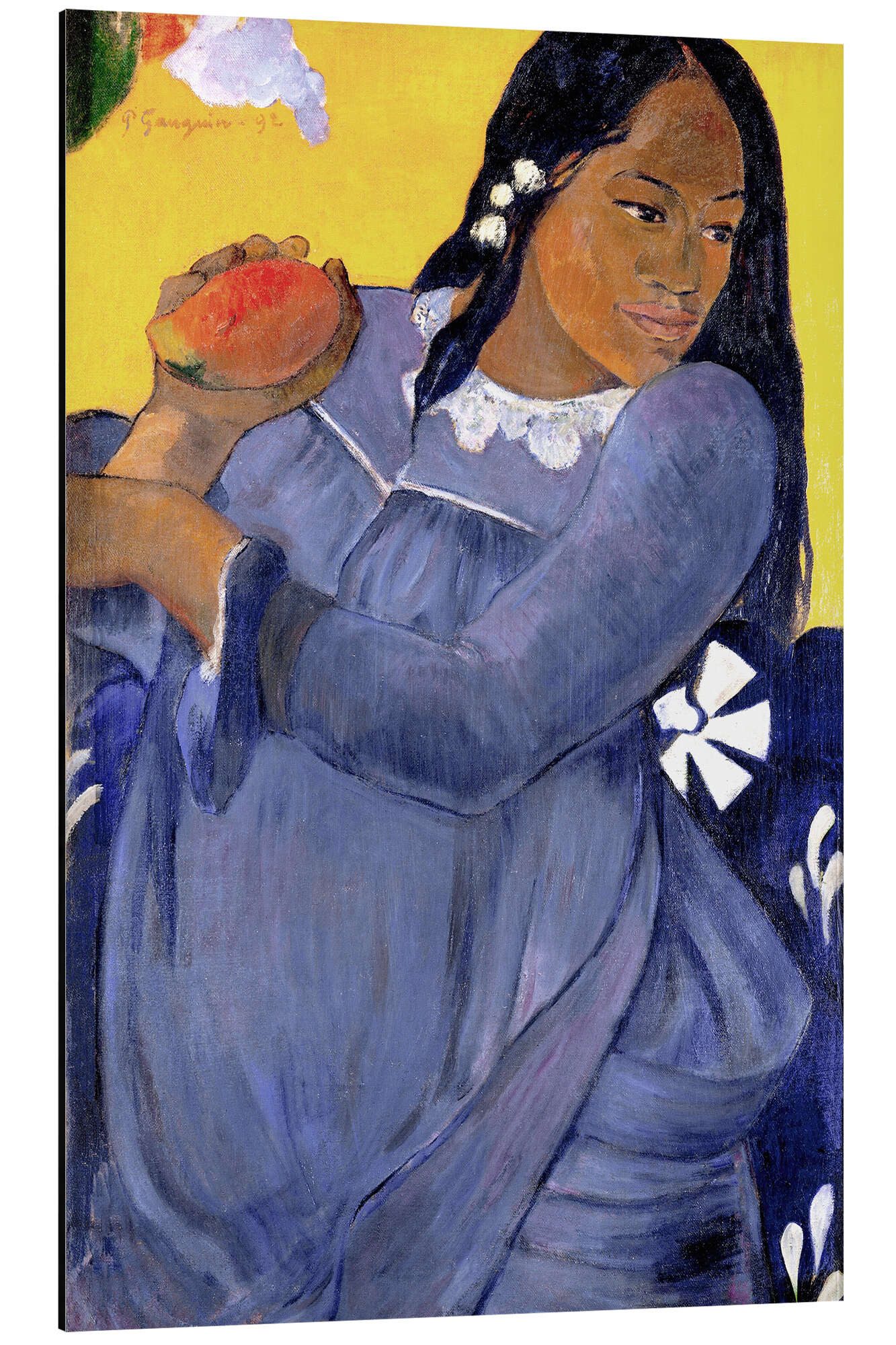 Posterlounge Alu-Dibond-Druck Paul Gauguin, Frau in blauem Kleid mit Mangofrucht, Malerei