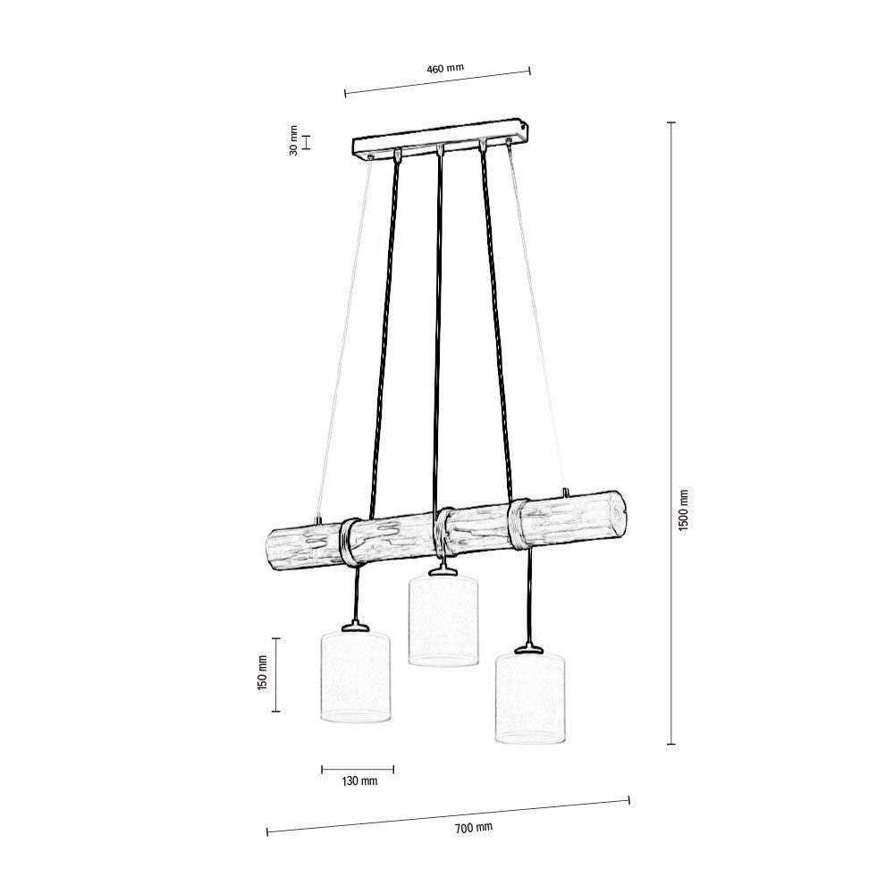 SPOT Holz Light Esszimmerleuchte Pendelleuchte, Pendellampe nicht Leuchtmittel inklusive, Stoffschirm 3-flammig beige Landhaus