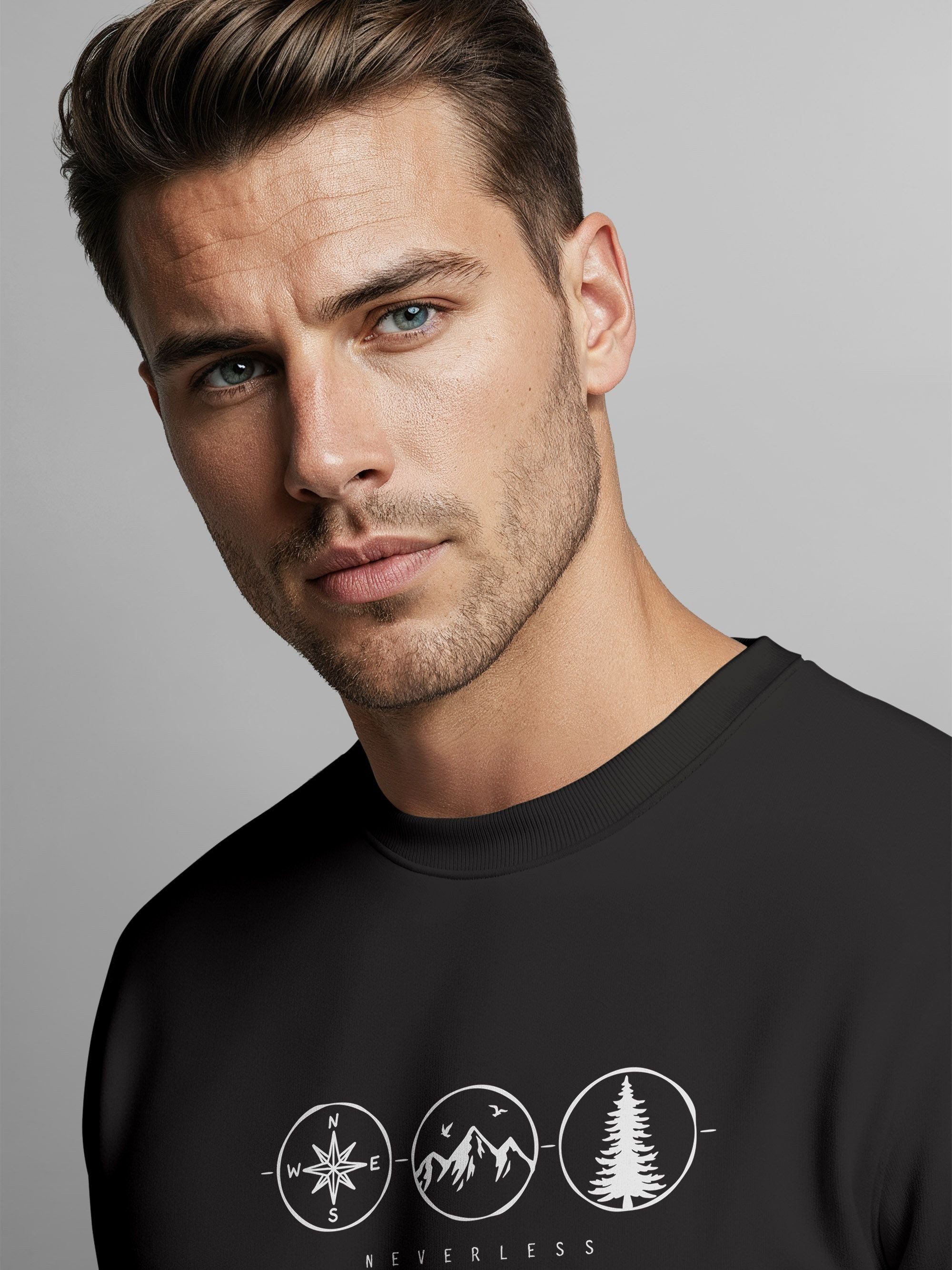 Neverless Sweatshirt Sweatshirt Herren Frontprint Nature Spirit, Icons See – Mountains –