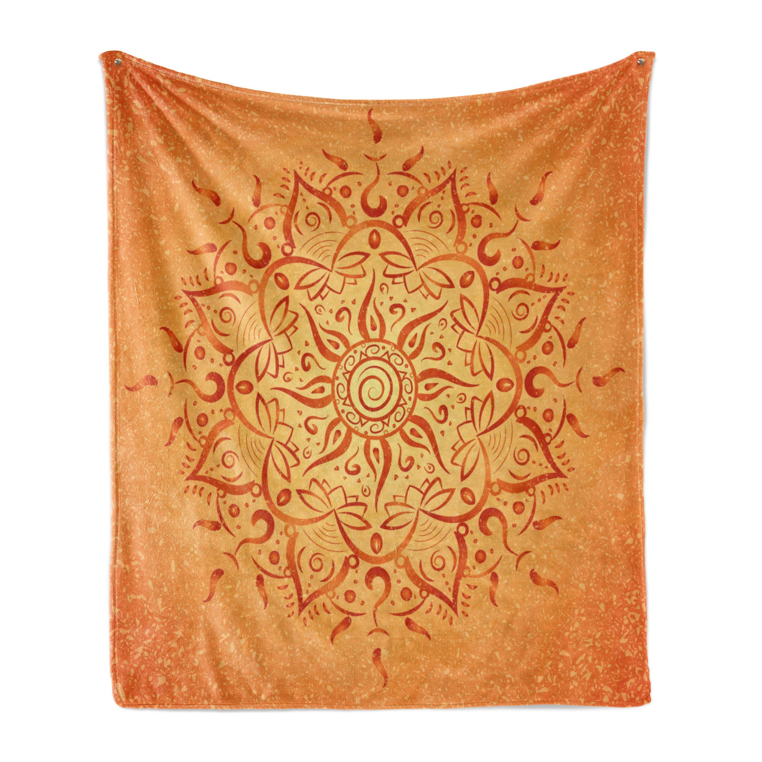 Wohndecke Gemütlicher Plüsch für den Innen- und Außenbereich, Abakuhaus, Blatt Orange Mandala