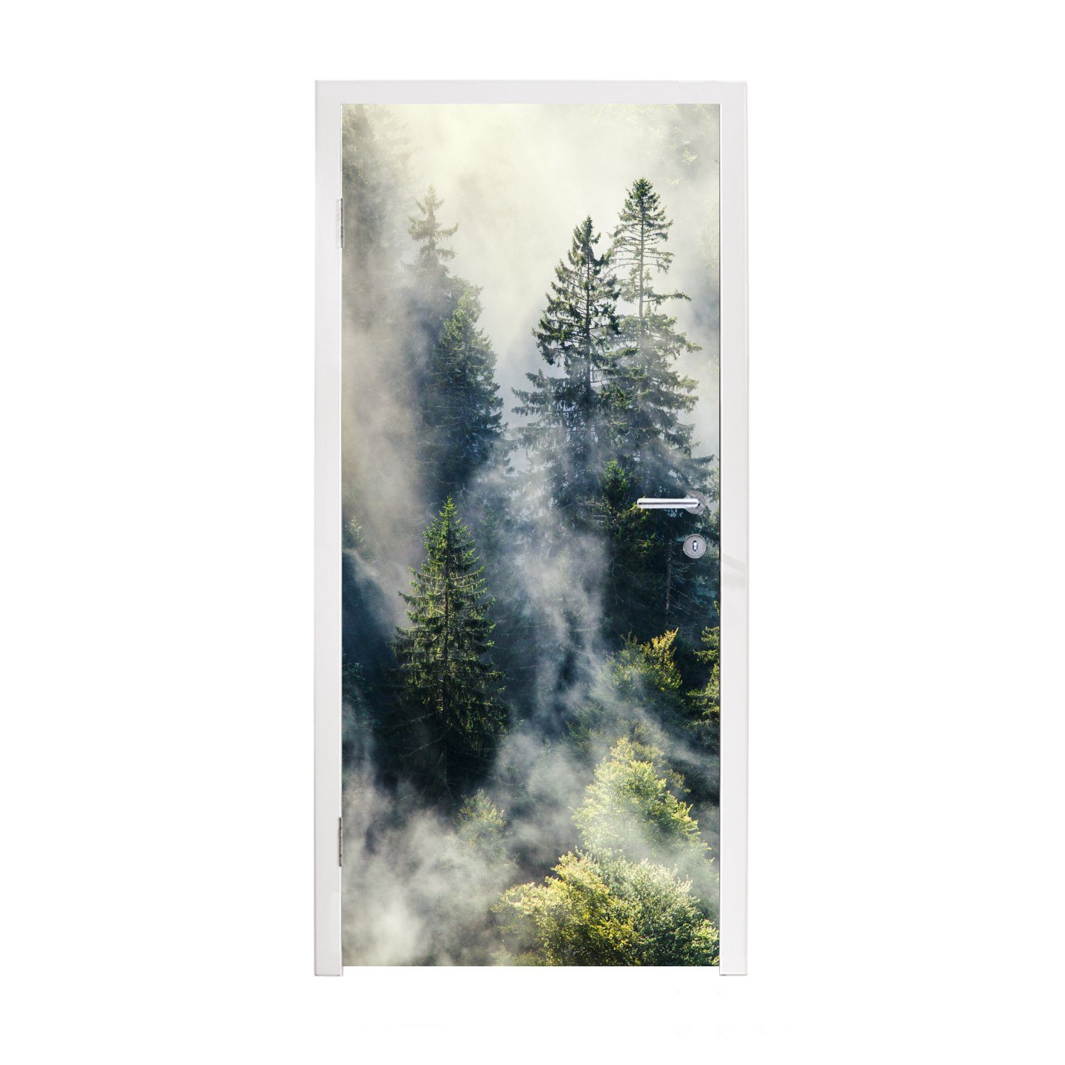 MuchoWow Türtapete Nebelschwaden ziehen durch den Schwarzwald, Matt, bedruckt, (1 St), Selbstklebende Tapete, Folie für Möbel, 75x205 cm