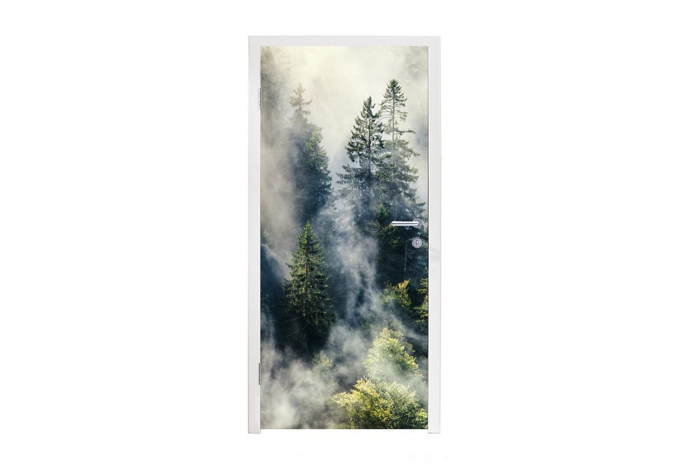 MuchoWow Türtapete Nebelschwaden ziehen durch den Schwarzwald, Matt, bedruckt, (1 St), Selbstklebende Tapete, Folie für Möbel, 75x205 cm