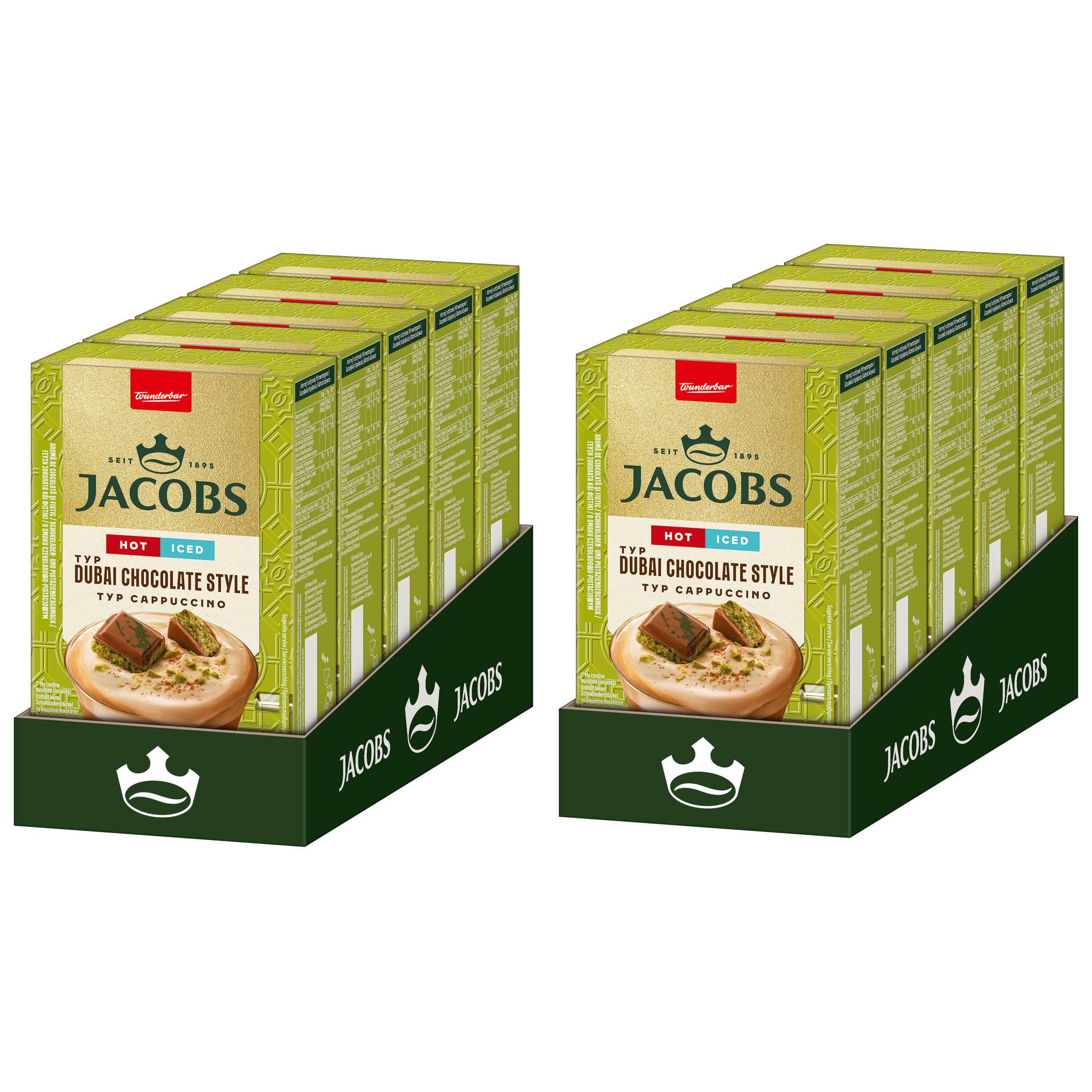 JACOBS Kaffee Löskaffee Dubai Chocolate Style Cappuccino 10 x 8 Getränke-Sticks, (Packung, 10er Pack)