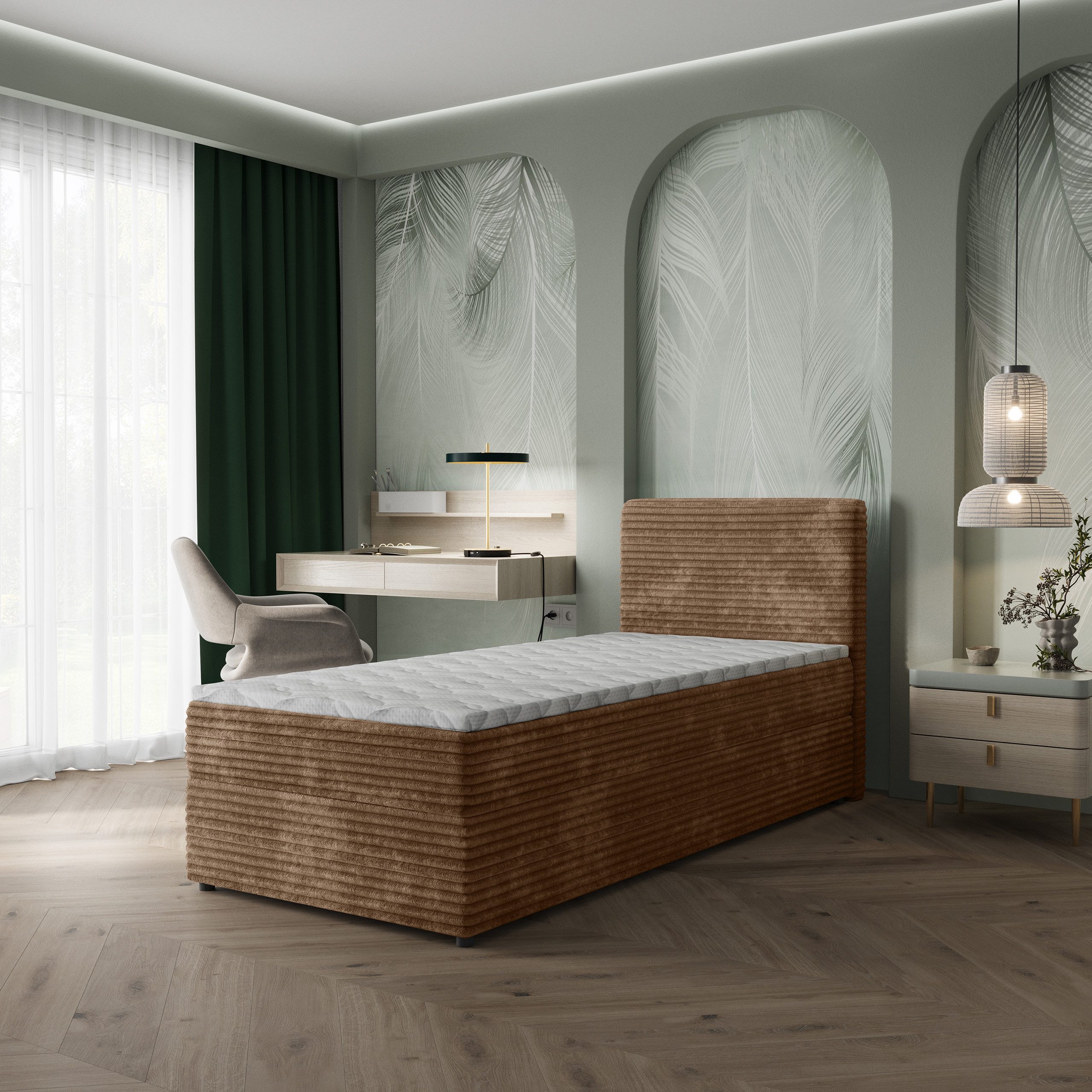 Masseno Boxbett PISA 90x200 cm mit Bonell Matratze und Topper